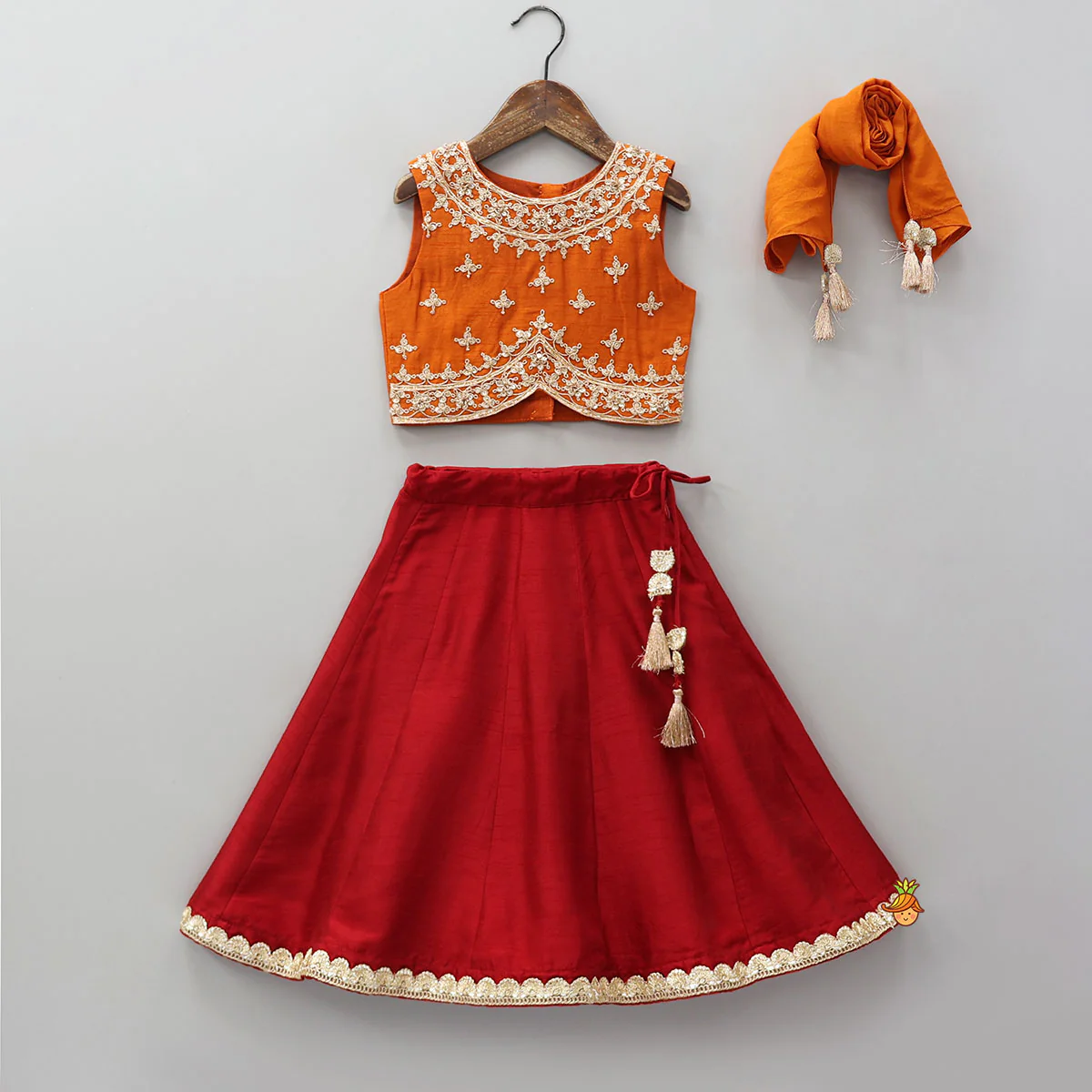 Sequins Embroidered Crop Top And Contrasting Lehenga With Matching Dupatta