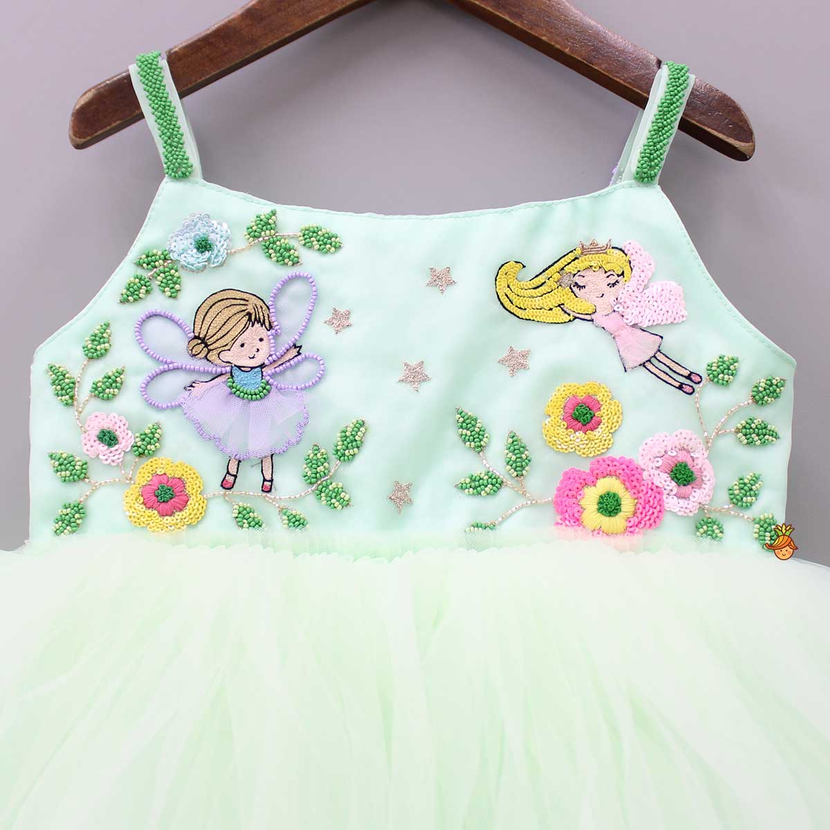 Sequins Fairies Embroidered Green Ruffled Dress - Image 3