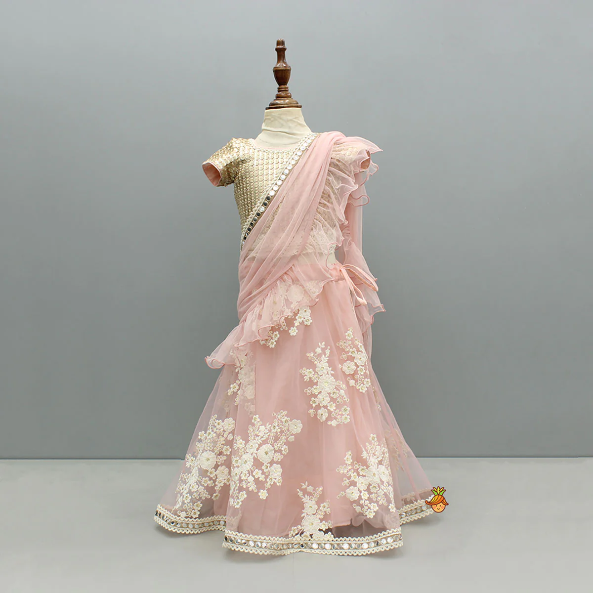 Sequins Work Top With Embroidered Lehenga And Attached Dupatta