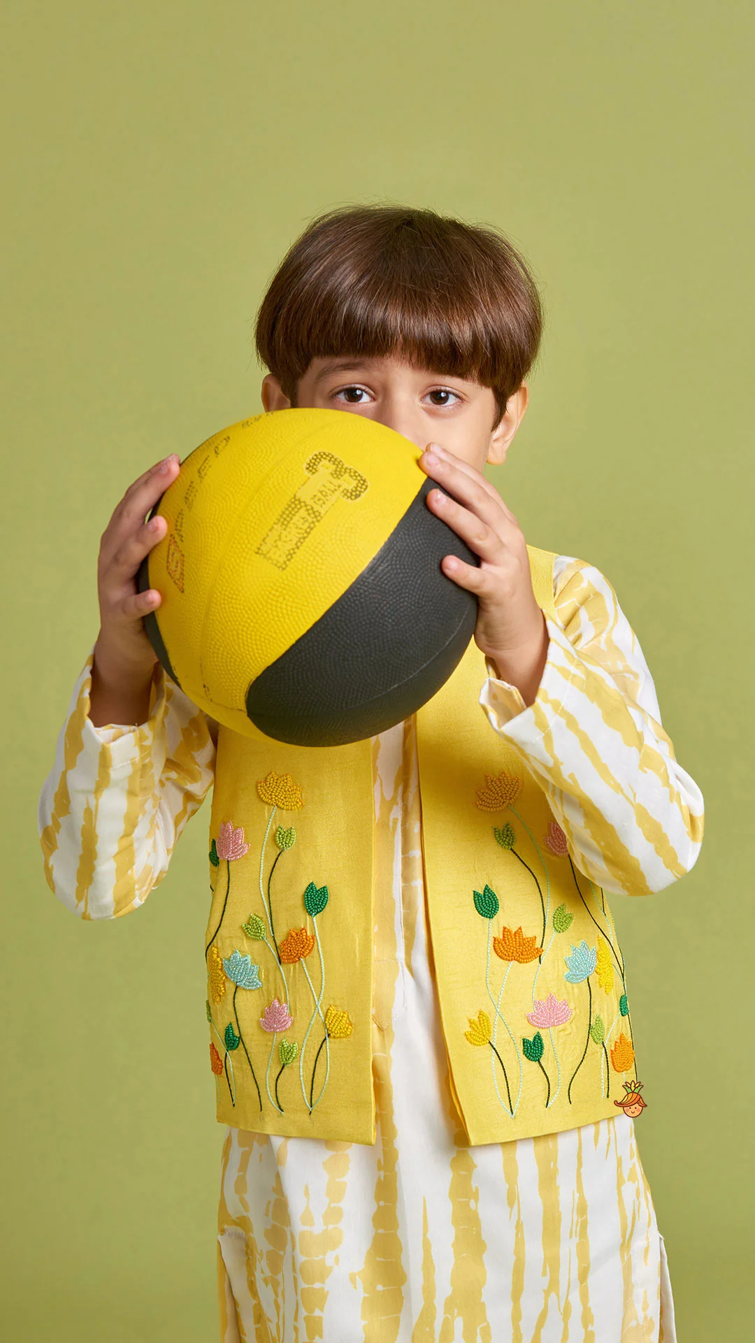 Shibori Printed Kurta With Beads Embroidered Yellow Open Jacket And Churidar - Image 6