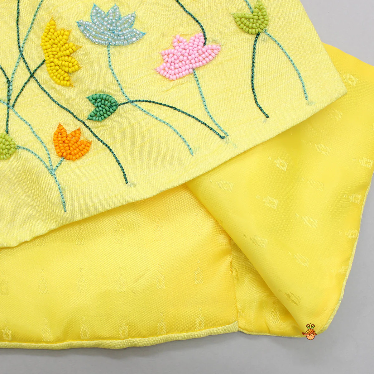 Shibori Printed Kurta With Beads Embroidered Yellow Open Jacket And Churidar - Image 9