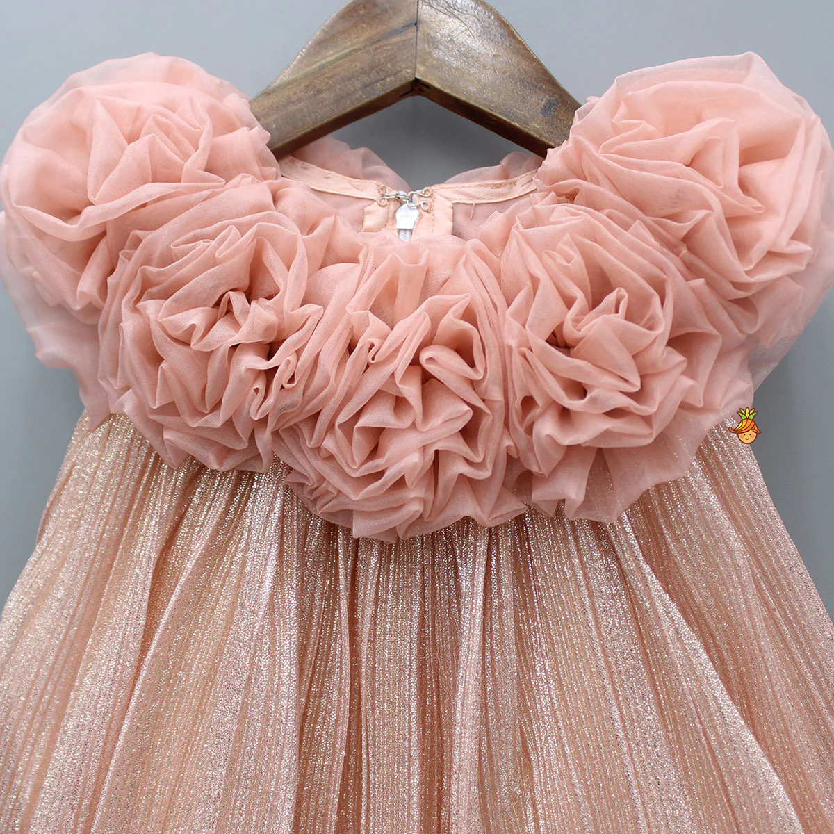 Shimmery And Ruffle Frilled Rose Flowers Adorned Dress - Image 3