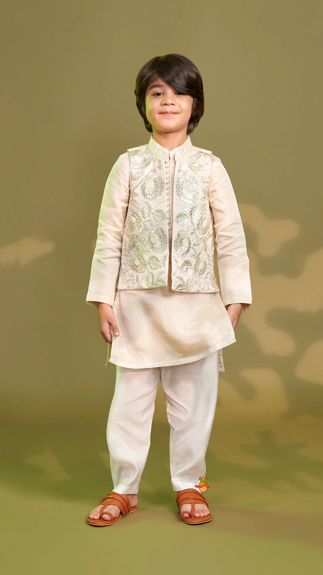 Shimmery Kurta With Front Open Gota Embroidered Jacket And Pyjama - Image 2