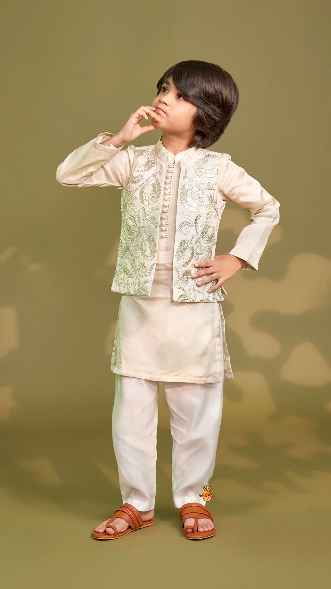 Shimmery Kurta With Front Open Gota Embroidered Jacket And Pyjama - Image 4