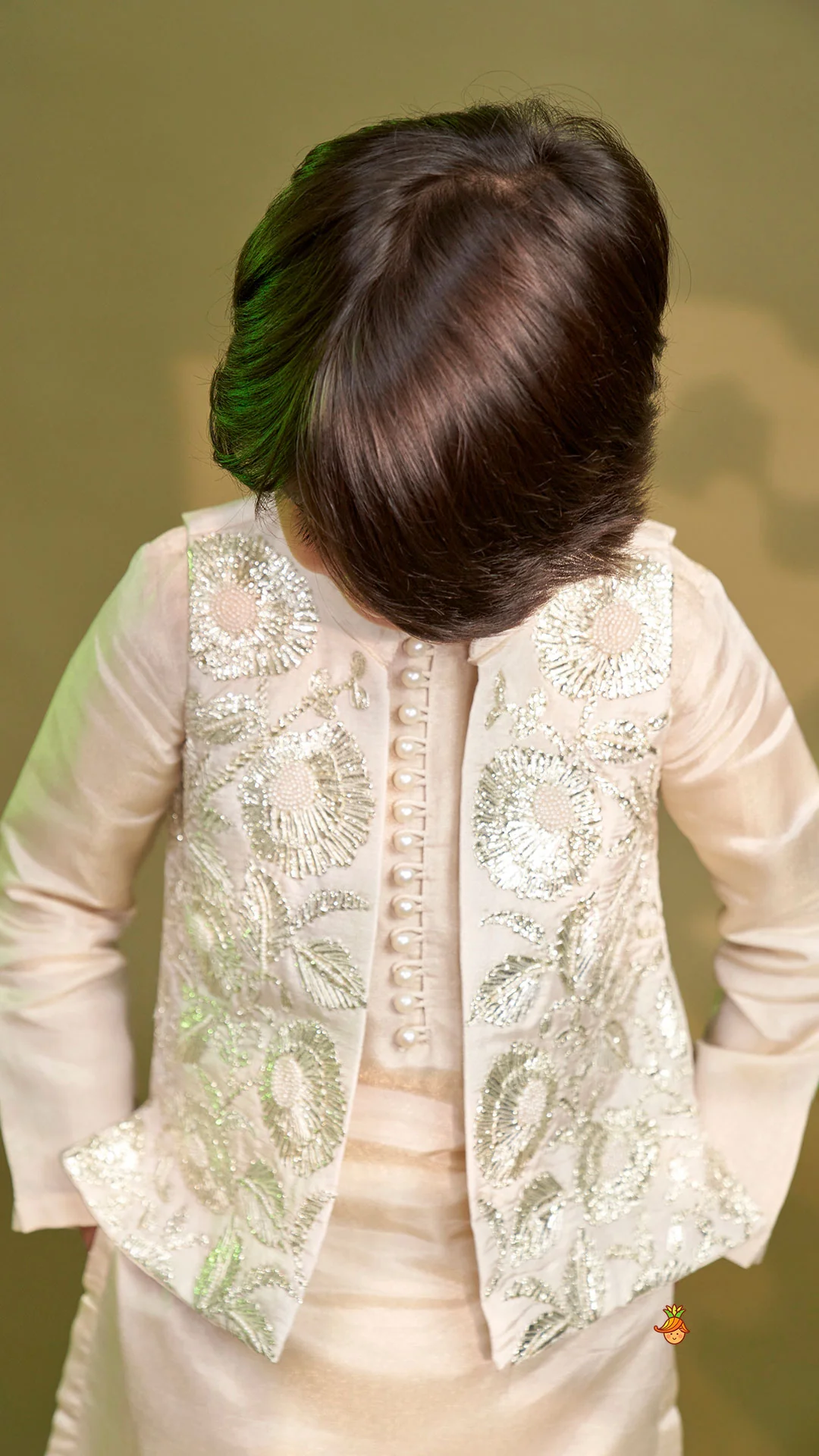 Shimmery Kurta With Front Open Gota Embroidered Jacket And Pyjama - Image 9