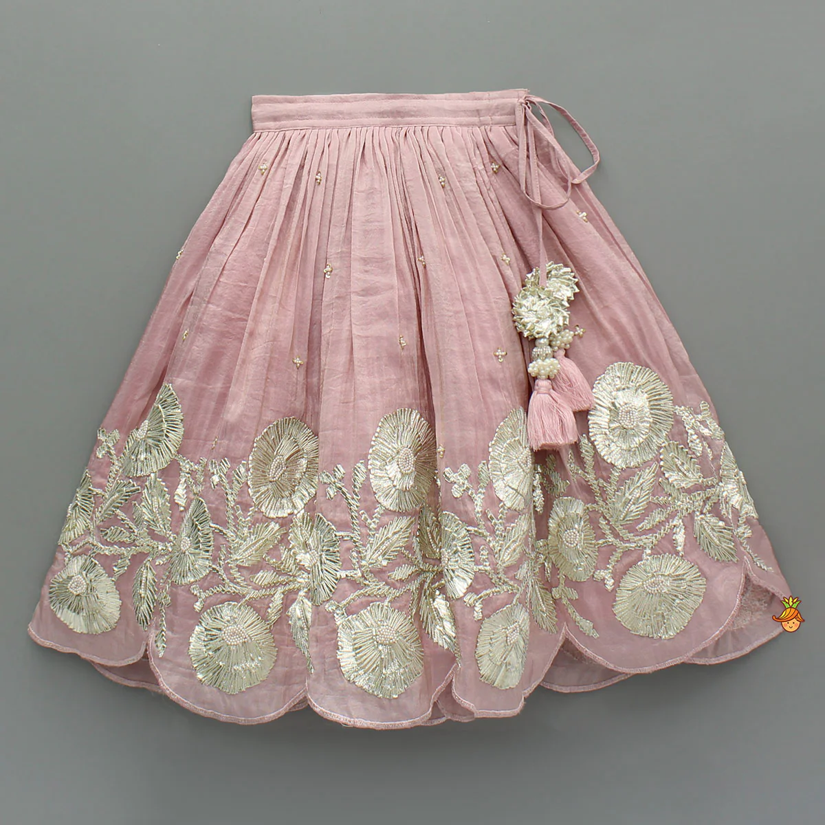 Shimmery Pink Hand Embroidered Gota Laced Top With Flared Shimmery Lehenga - Image 4