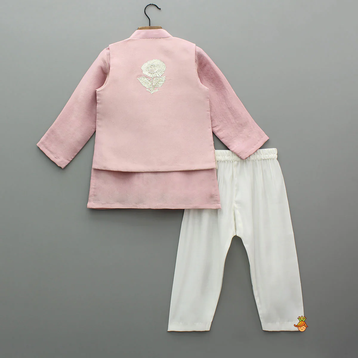Shimmery Kurta With Shimmery Front Open Hand Embroidered Jacket And Pyjama - Image 2