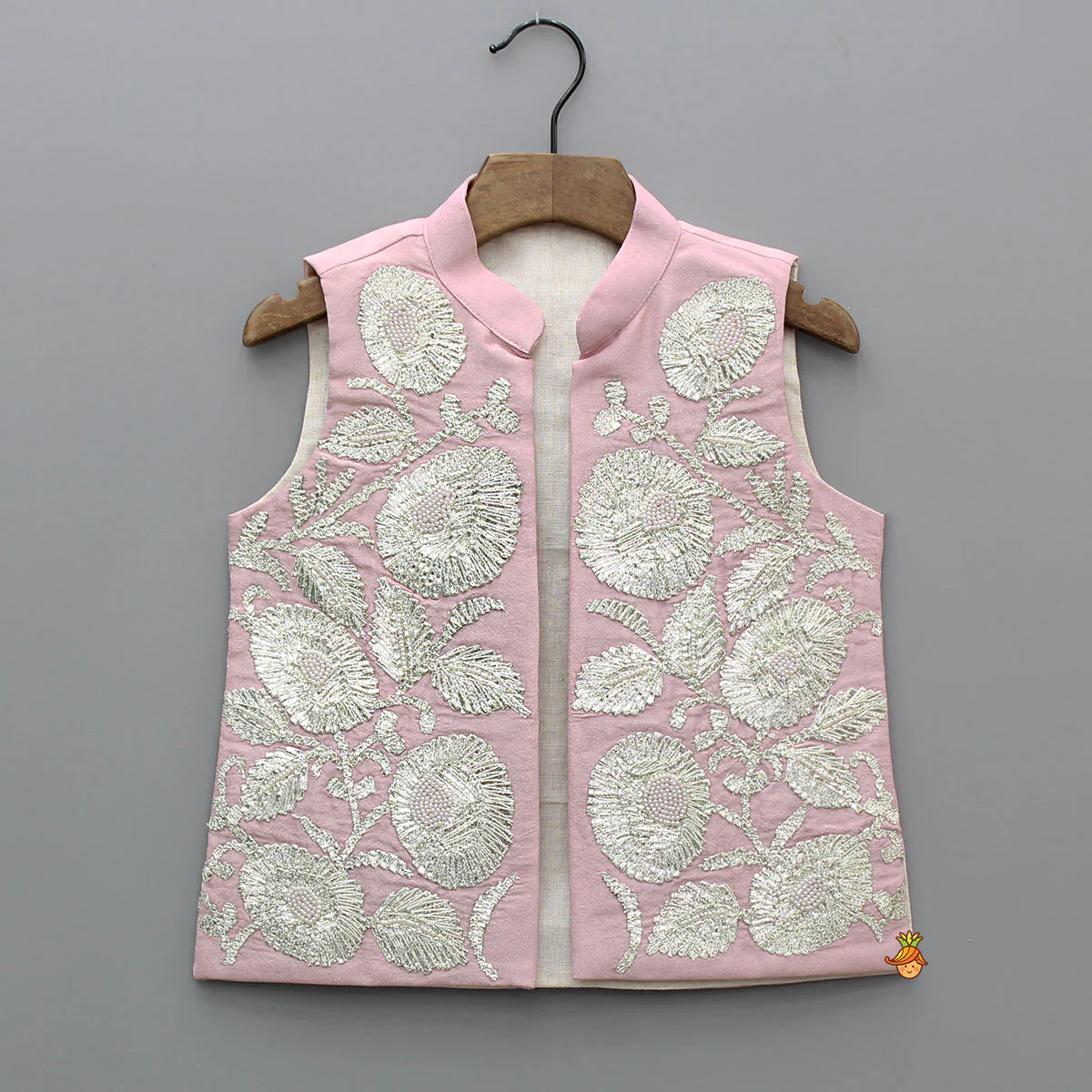 Shimmery Kurta With Shimmery Front Open Hand Embroidered Jacket And Pyjama - Image 6