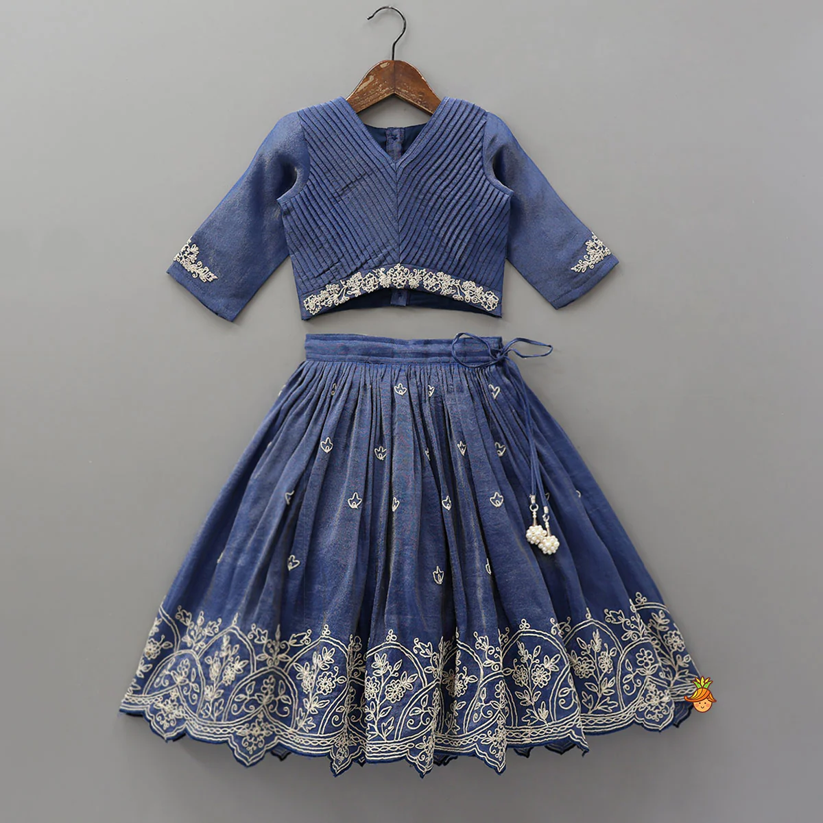 Shimmery Pleated Top And Lehenga With Matching Dupatta - Image 3