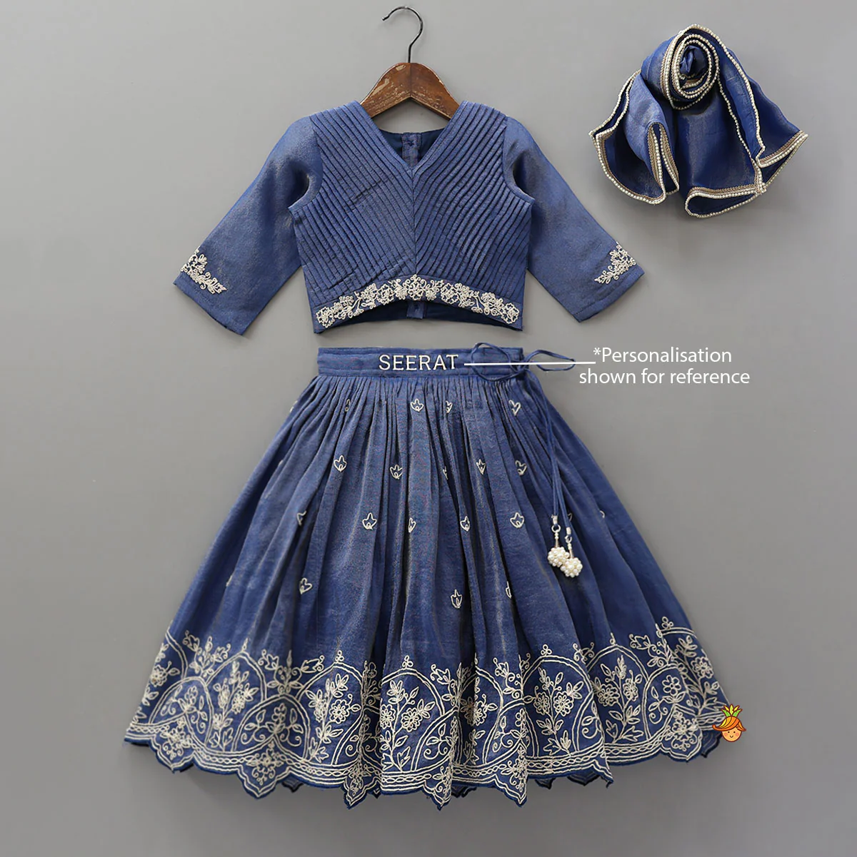 Shimmery Pleated Top And Lehenga With Matching Dupatta - Image 9