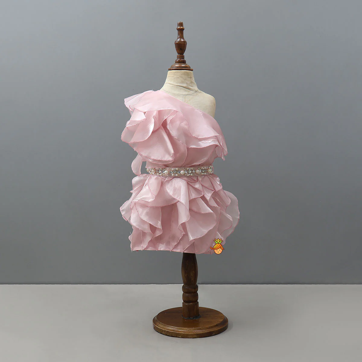 Shimmery Ruffle Dress With Waist Belt