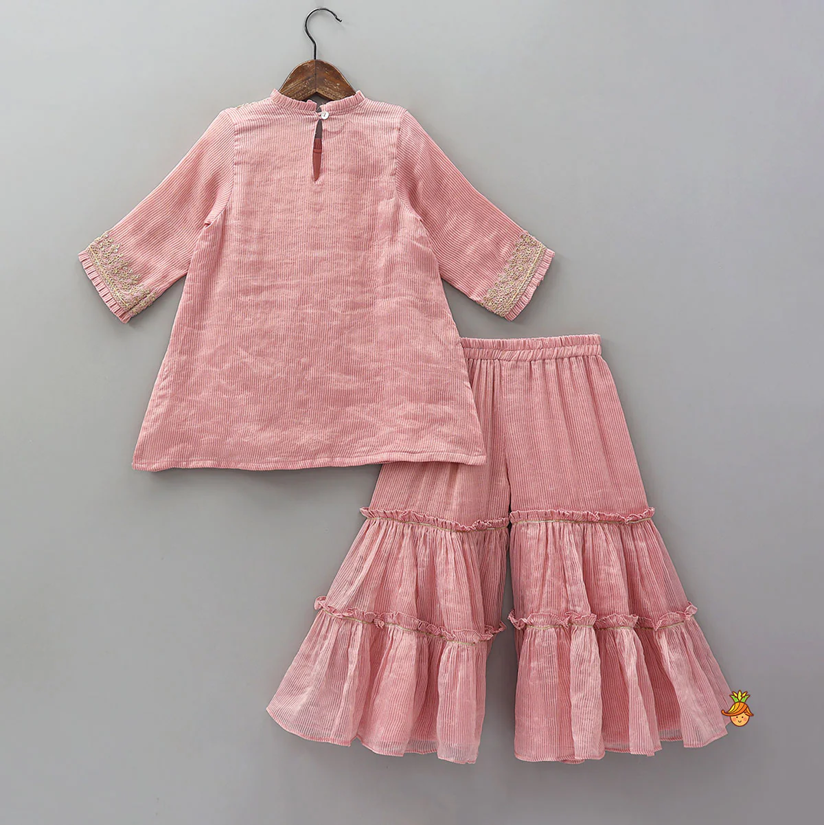 Shimmery Striped Kurti And Sharara With Matching Net Dupatta - Image 2