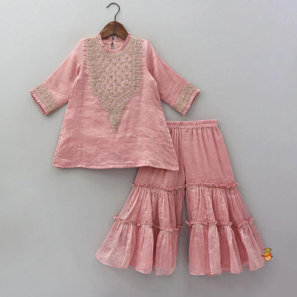 Shimmery Striped Kurti And Sharara With Matching Net Dupatta - Image 3
