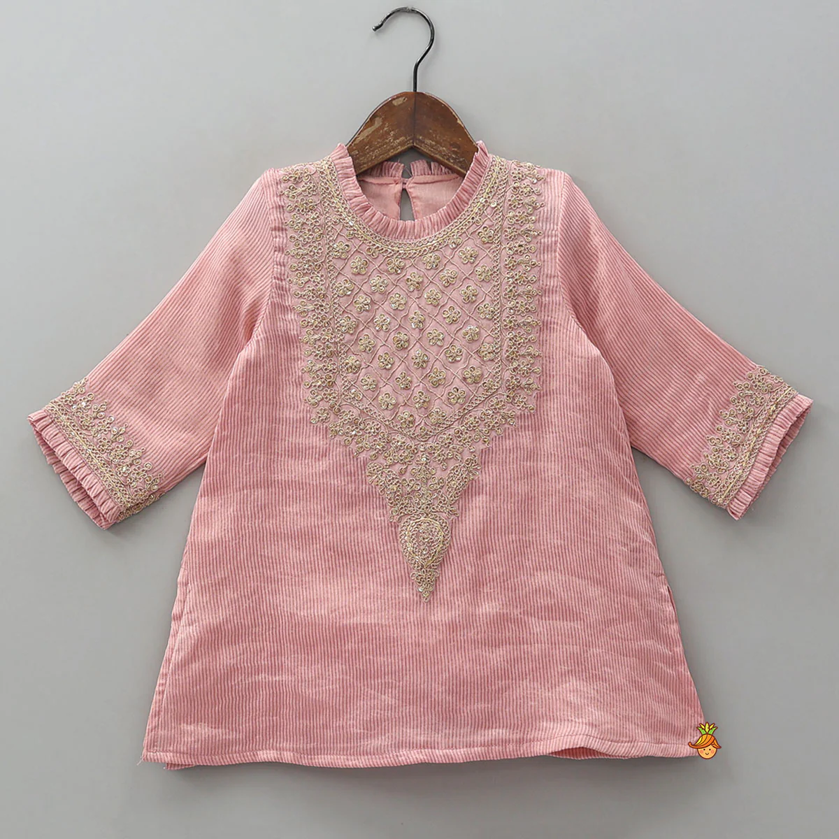 Shimmery Striped Kurti And Sharara With Matching Net Dupatta - Image 4