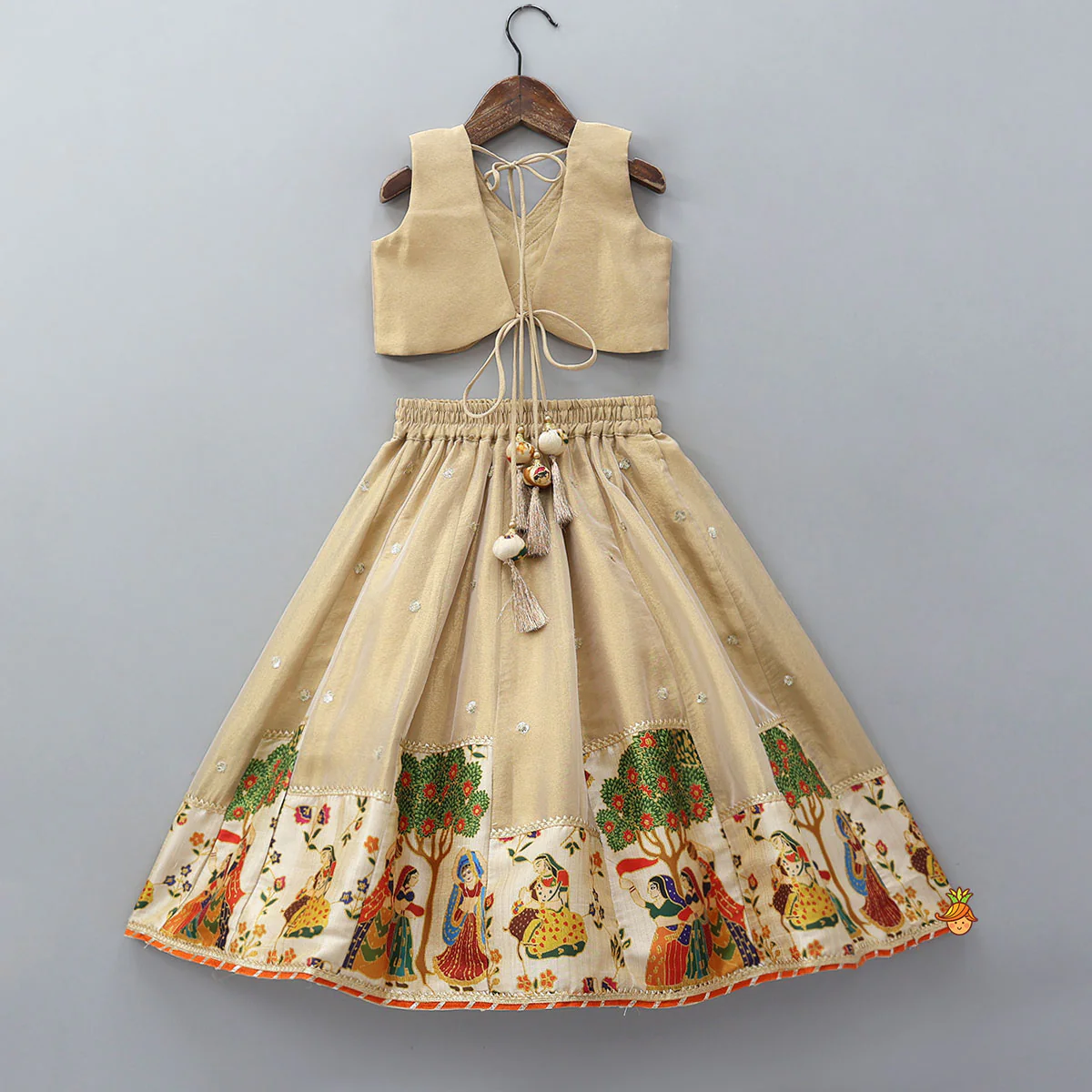 Shimmery V-Neck Crop Top With Printed Lehenga And Matching Dupatta - Image 2