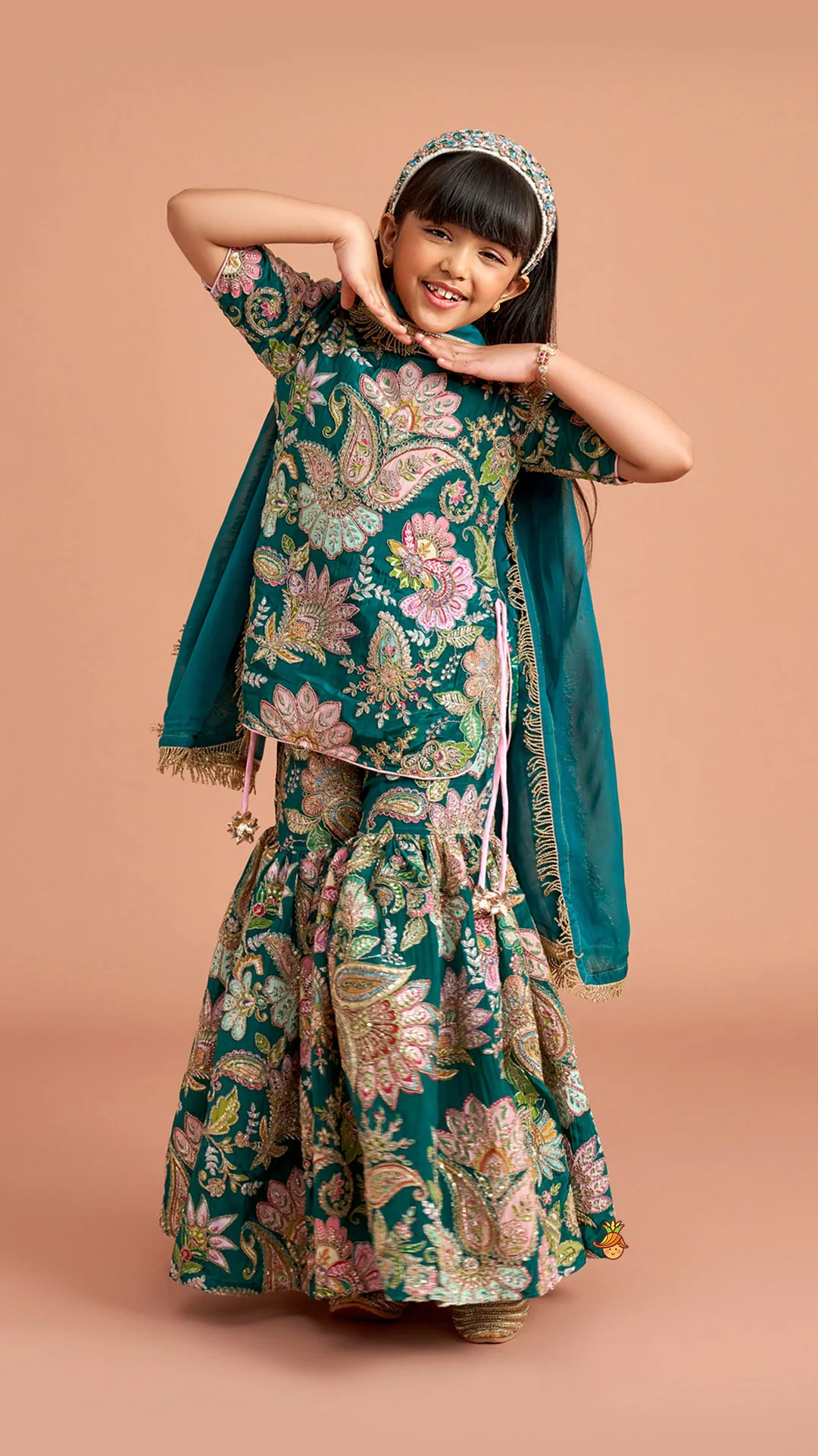 Side-Knot Detailed Elegant Kurti And Sharara With Matching Dupatta - Image 3