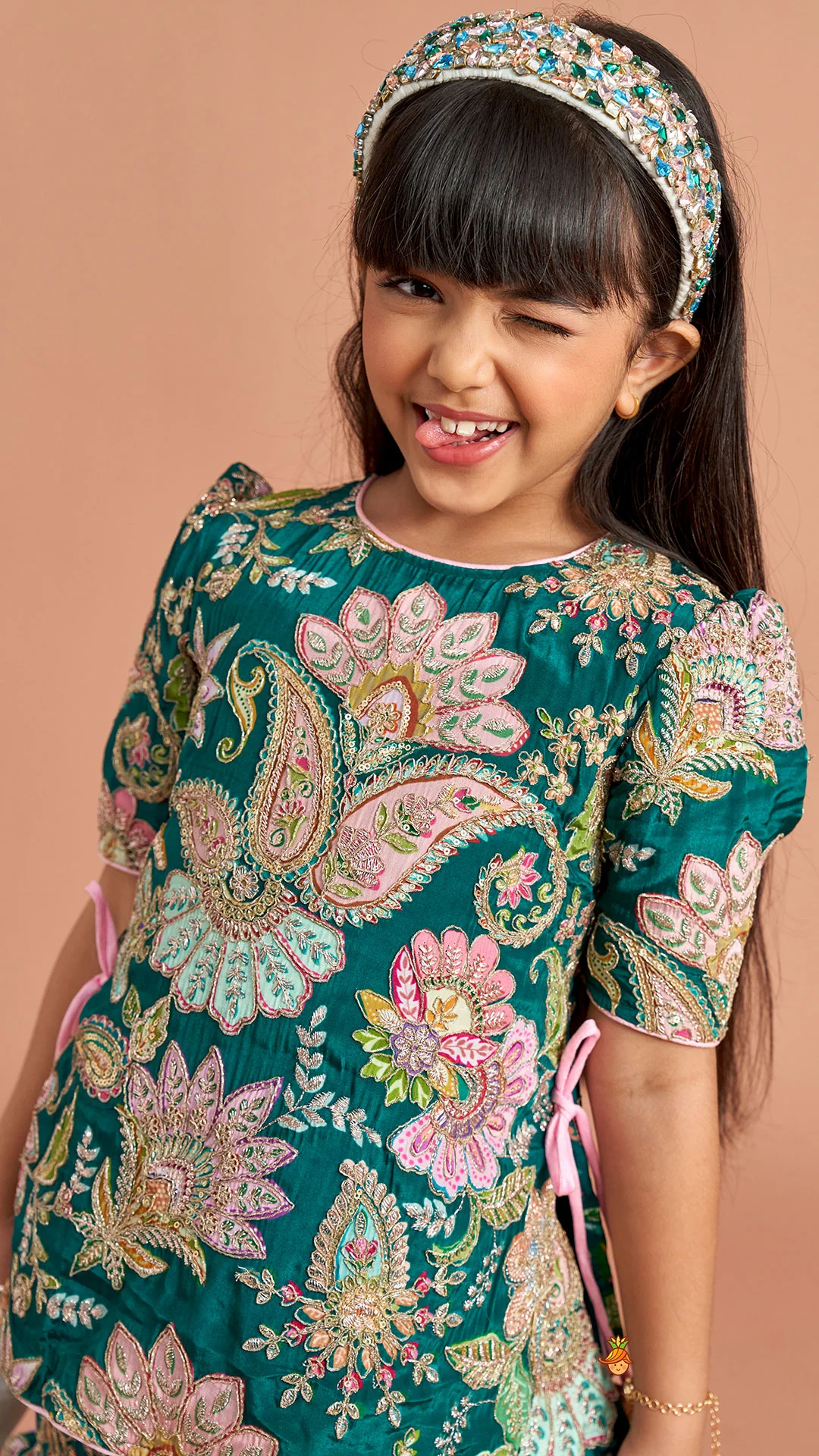 Side-Knot Detailed Elegant Kurti And Sharara With Matching Dupatta - Image 6