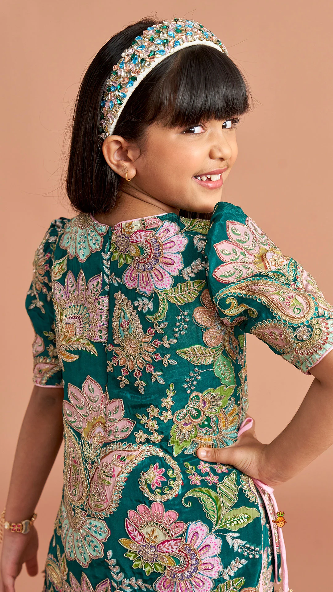 Side-Knot Detailed Elegant Kurti And Sharara With Matching Dupatta - Image 7