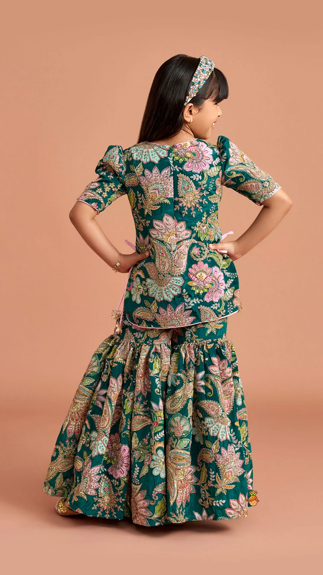 Side-Knot Detailed Elegant Kurti And Sharara With Matching Dupatta - Image 8