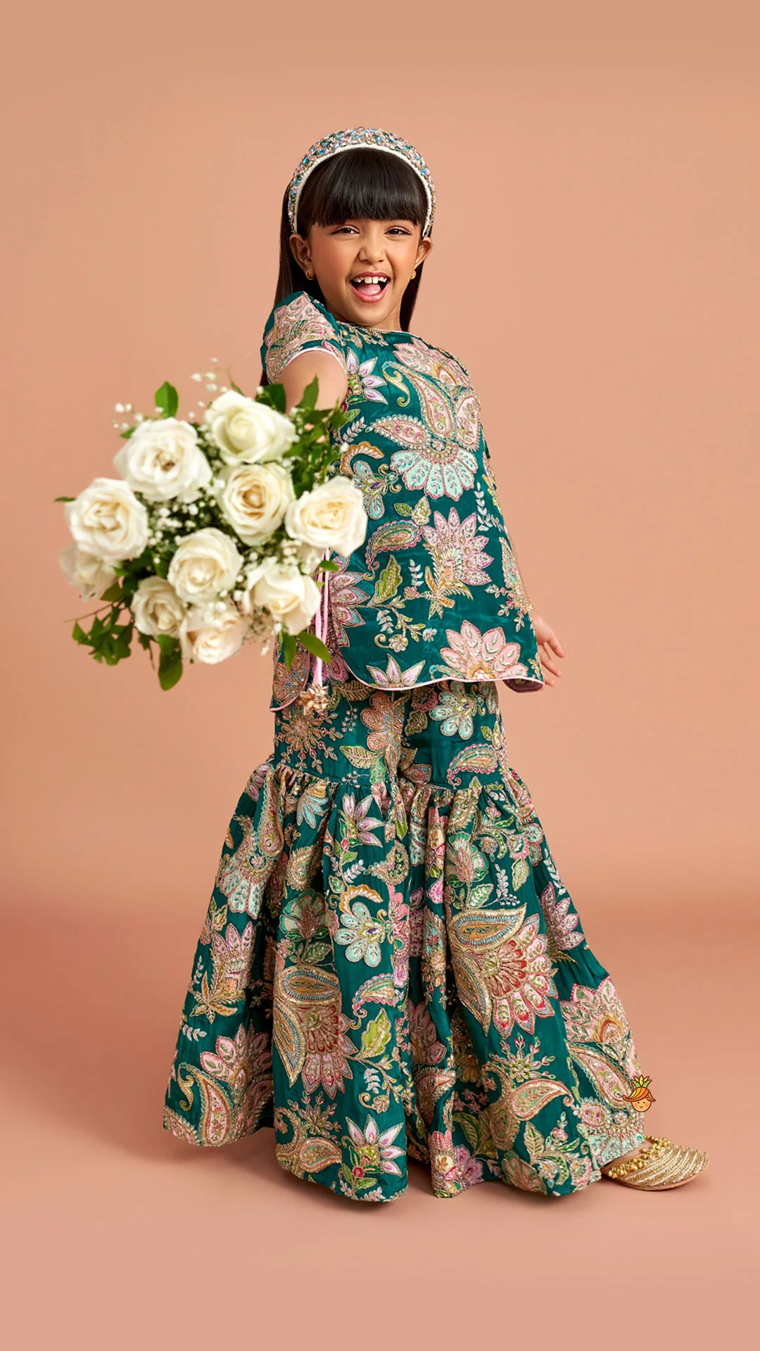 Side-Knot Detailed Elegant Kurti And Sharara With Matching Dupatta - Image 4