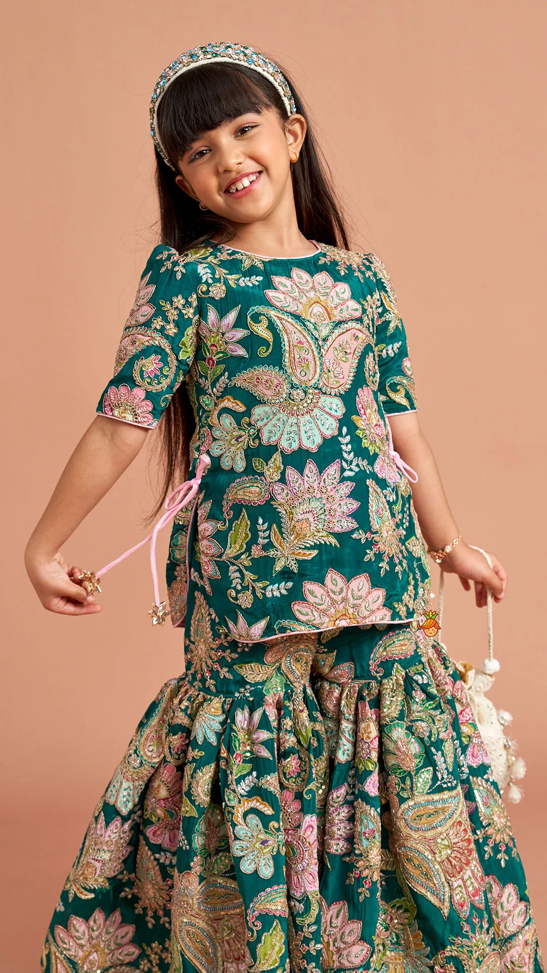 Side-Knot Detailed Elegant Kurti And Sharara With Matching Dupatta - Image 5