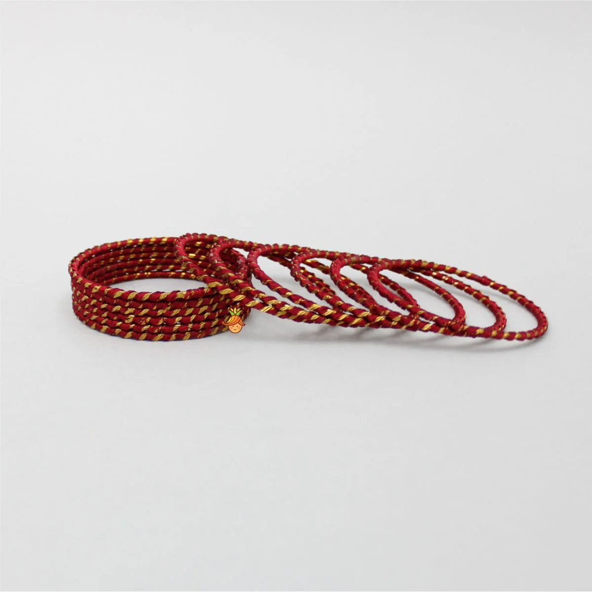 Silk Thread Detail Maroon Iron Bangles - Set Of 12 - Image 5
