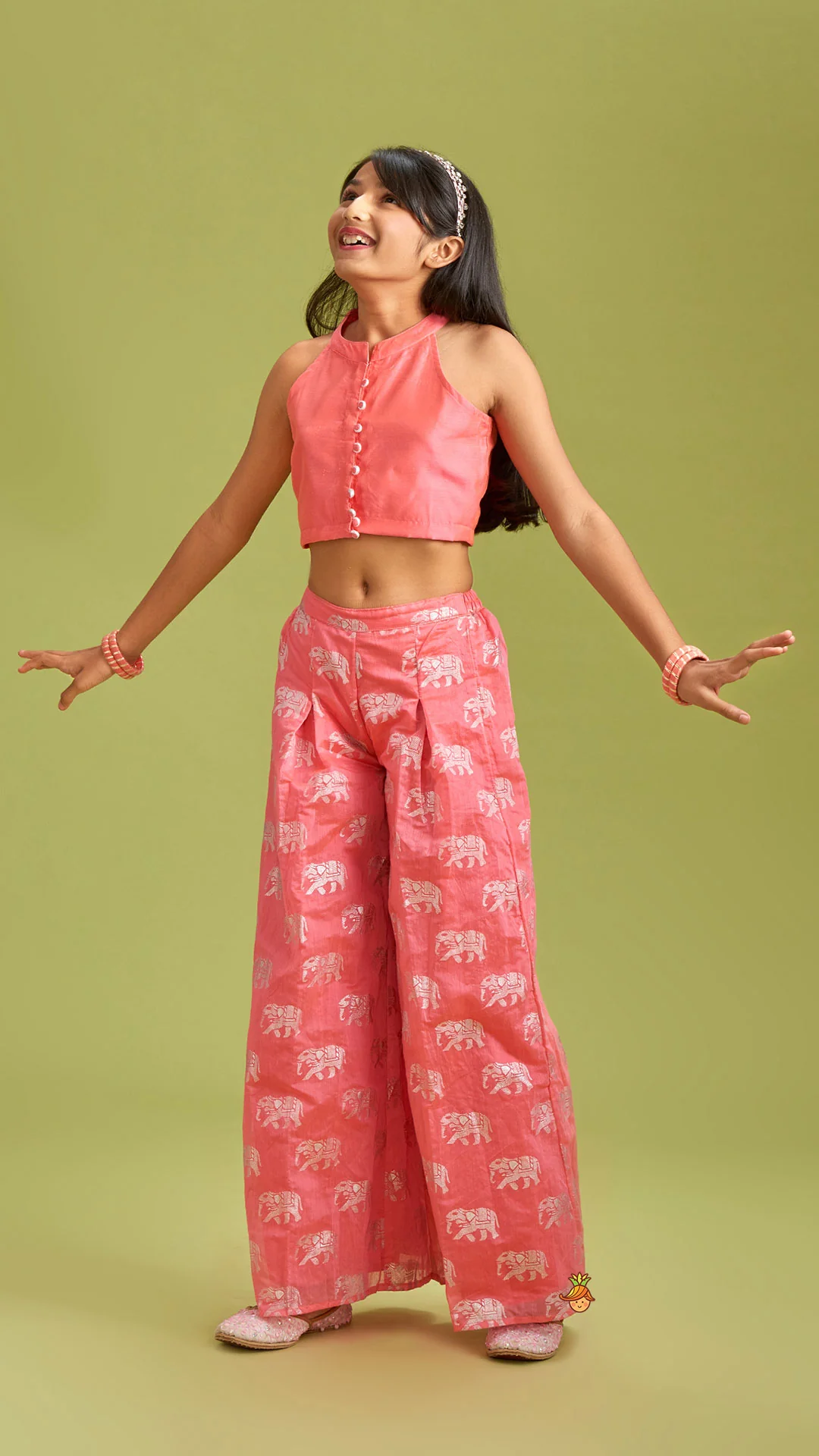 Sleeveless Pink Top and Elephant Print Palazzo - Image 3