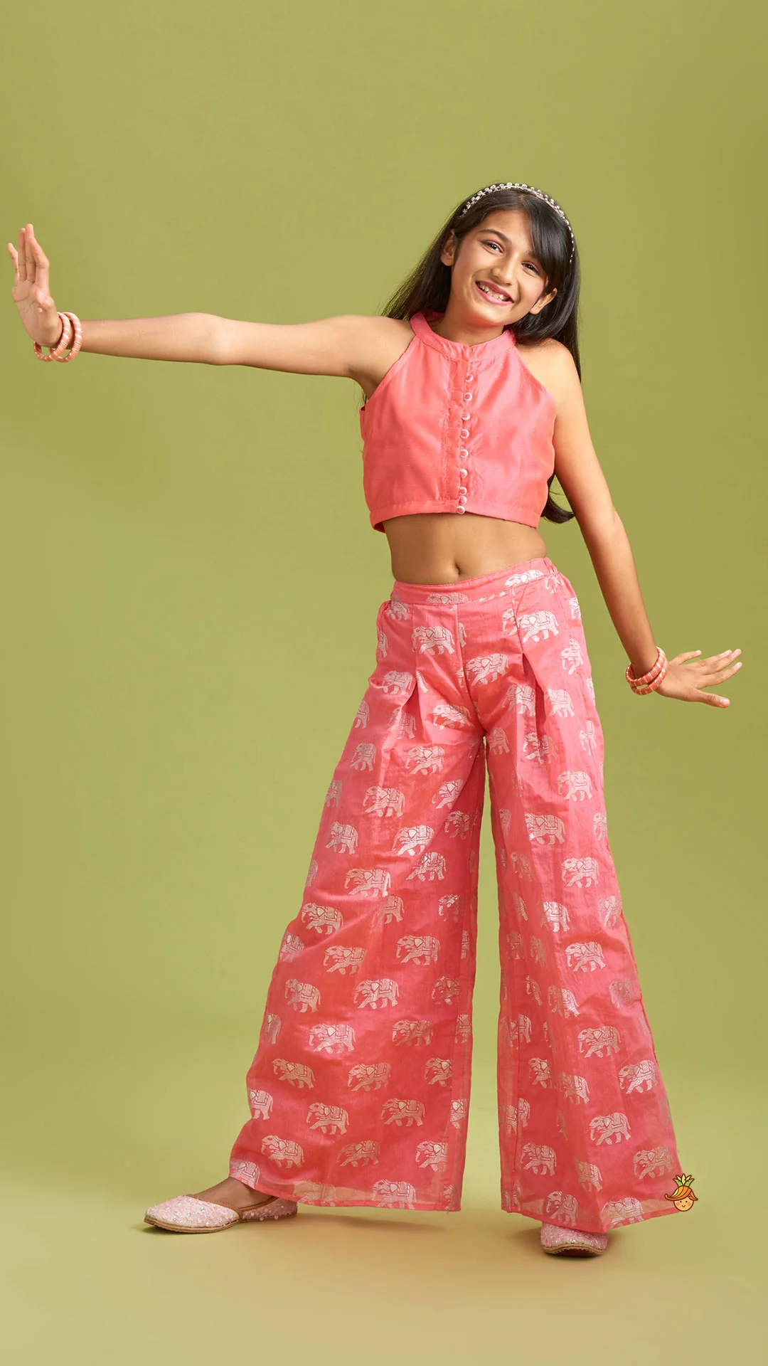 Sleeveless Pink Top and Elephant Print Palazzo - Image 4
