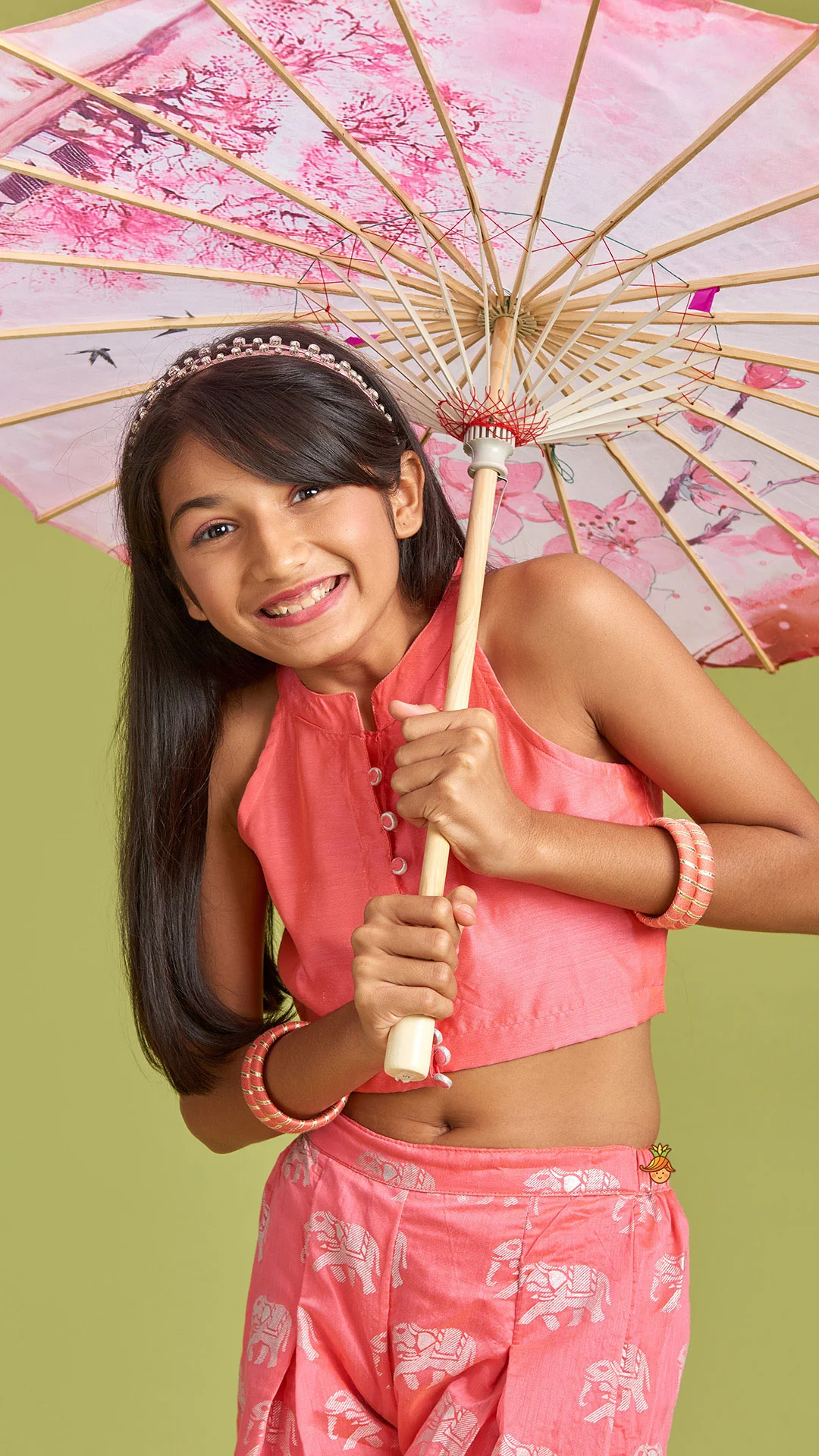 Sleeveless Pink Top and Elephant Print Palazzo - Image 6