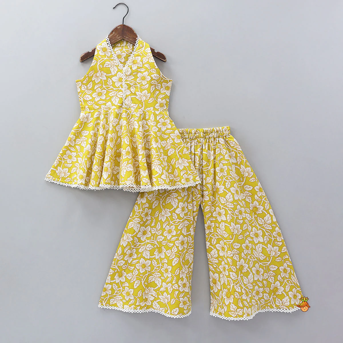Sleeveless Printed Cotton Kurti And Flared Palazzo With Net Dupatta - Image 3