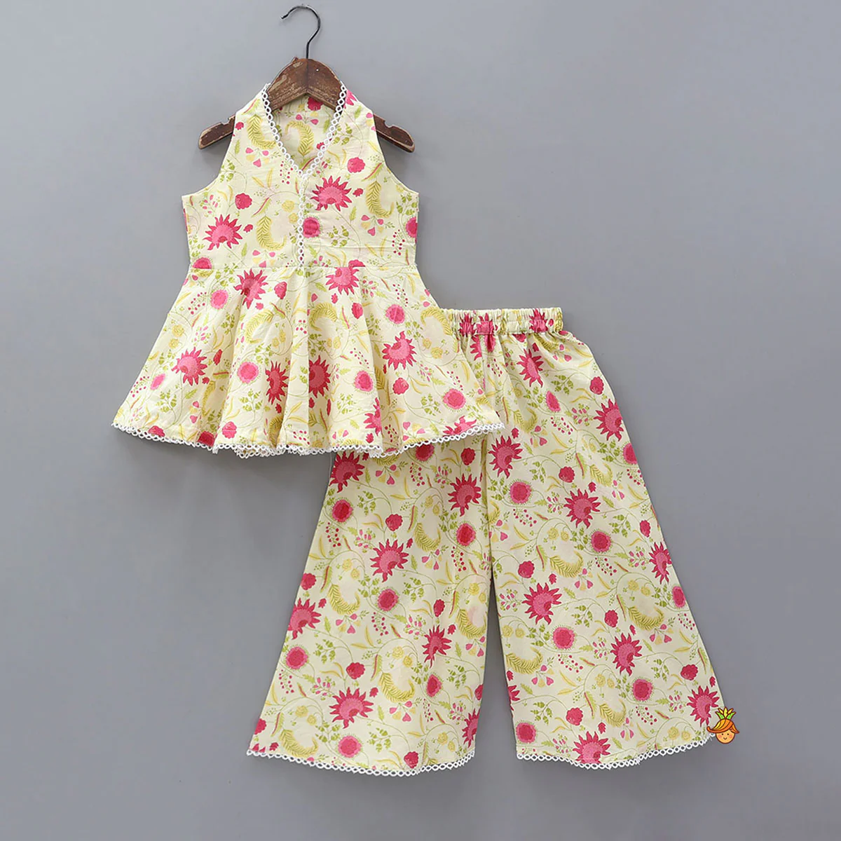 Sleeveless Printed Kurti And Flared Palazzo With Net Dupatta - Image 3