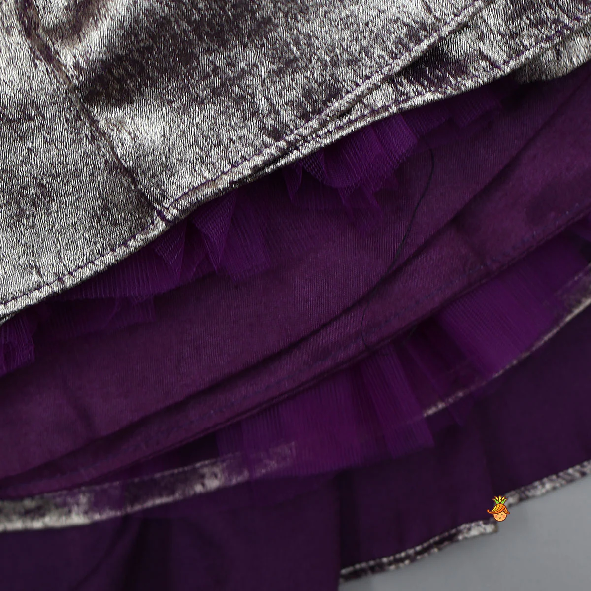 Sleeveless Shiny Top With Layered Lehenga And Attached Dupatta - Image 5