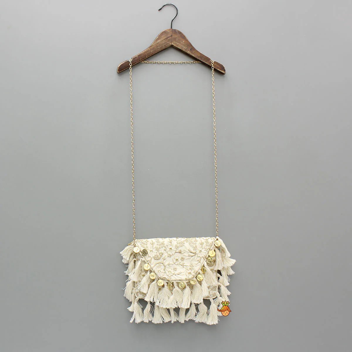 Sling Bag With Zari And Thread Floral Embroidery And Fringe Detailing