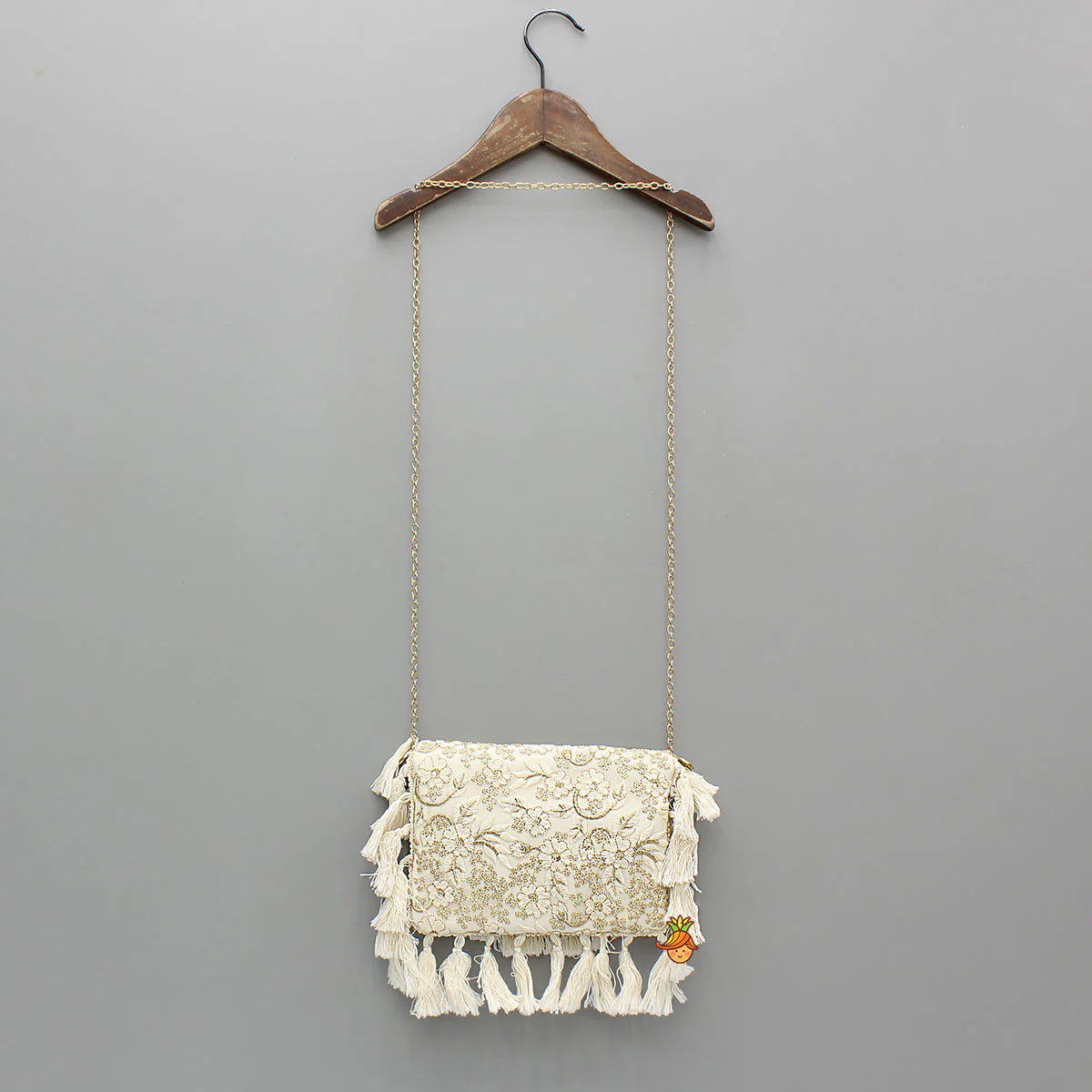 Sling Bag With Zari And Thread Floral Embroidery And Fringe Detailing - Image 2