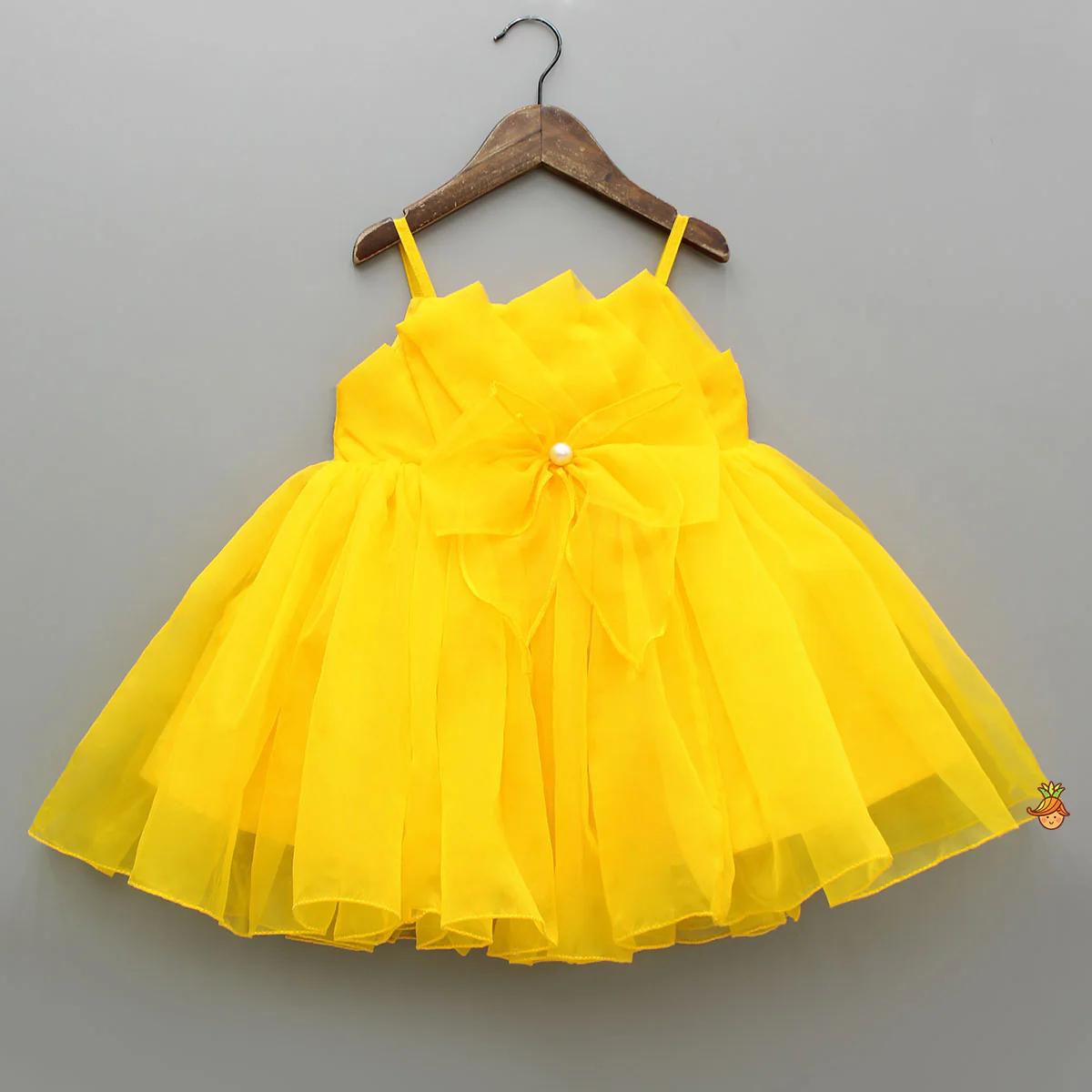 Spaghetti Straps Sleeveless Organza Yellow Dress