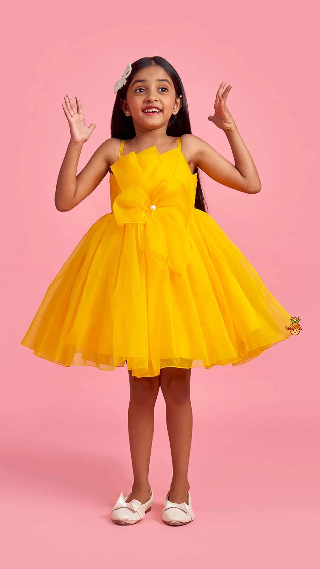 Spaghetti Straps Sleeveless Organza Yellow Dress - Image 2