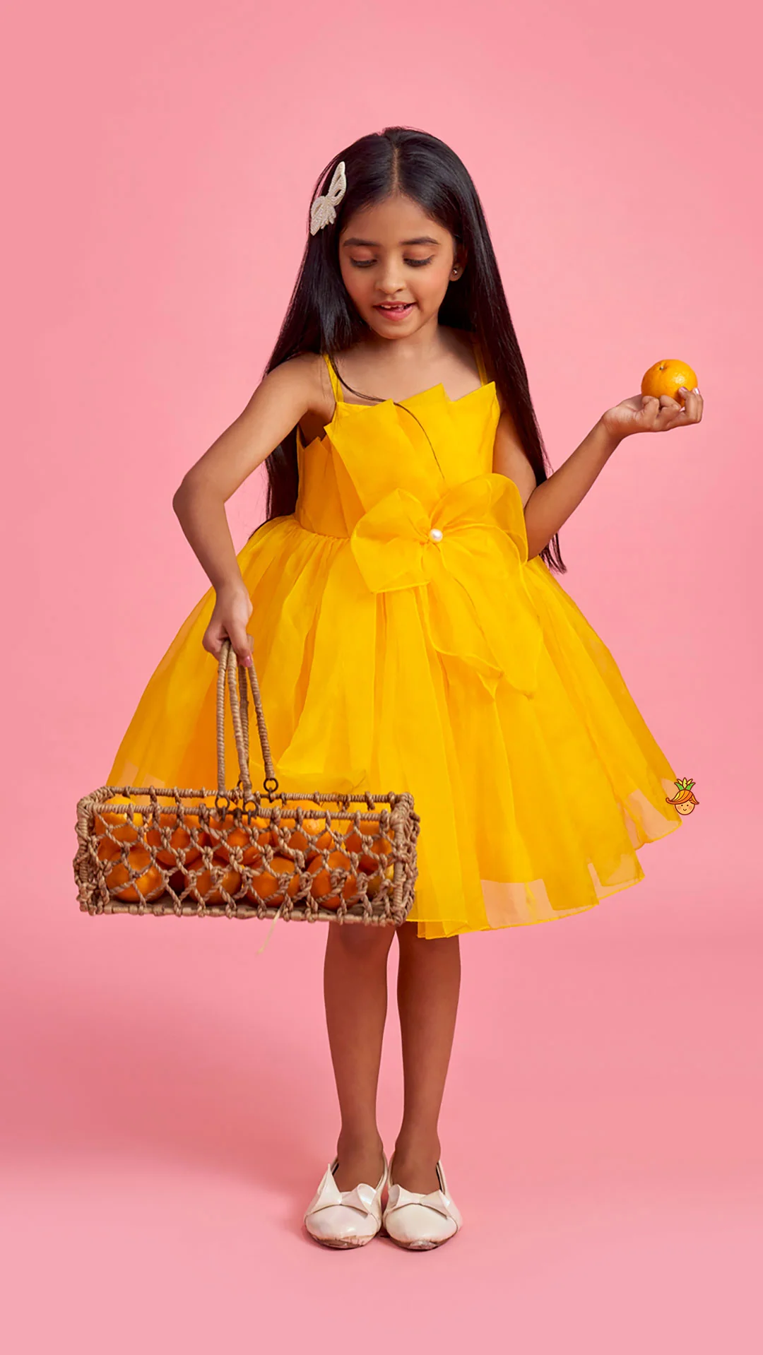Spaghetti Straps Sleeveless Organza Yellow Dress - Image 4