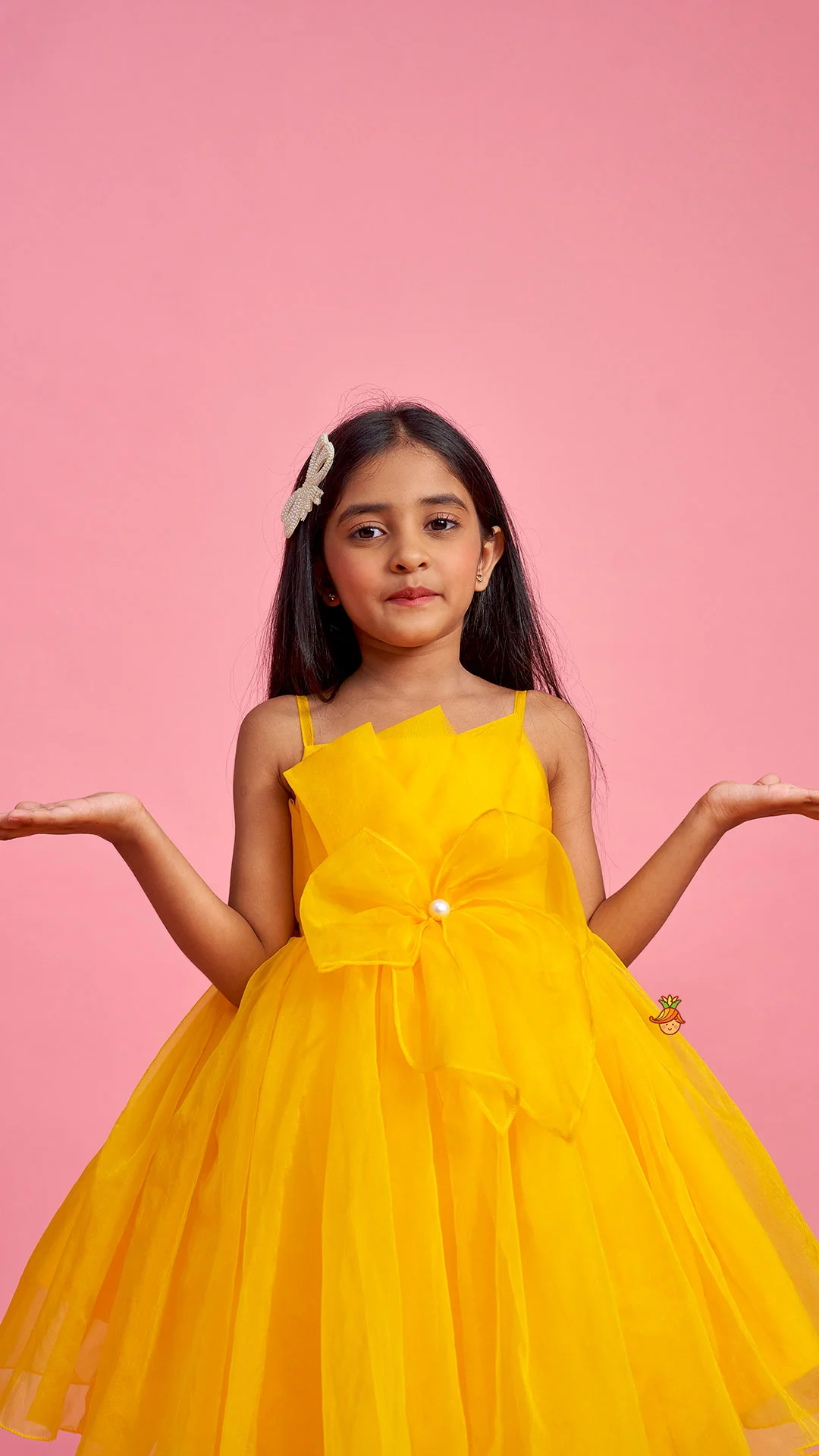 Spaghetti Straps Sleeveless Organza Yellow Dress - Image 5