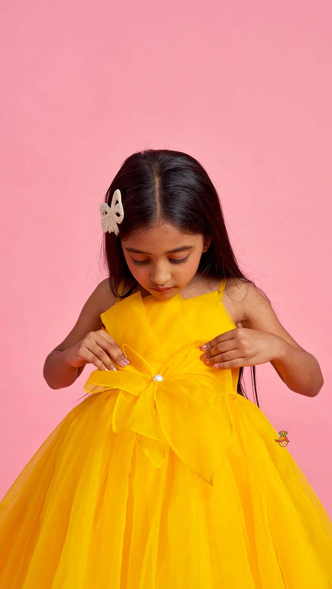 Spaghetti Straps Sleeveless Organza Yellow Dress - Image 6