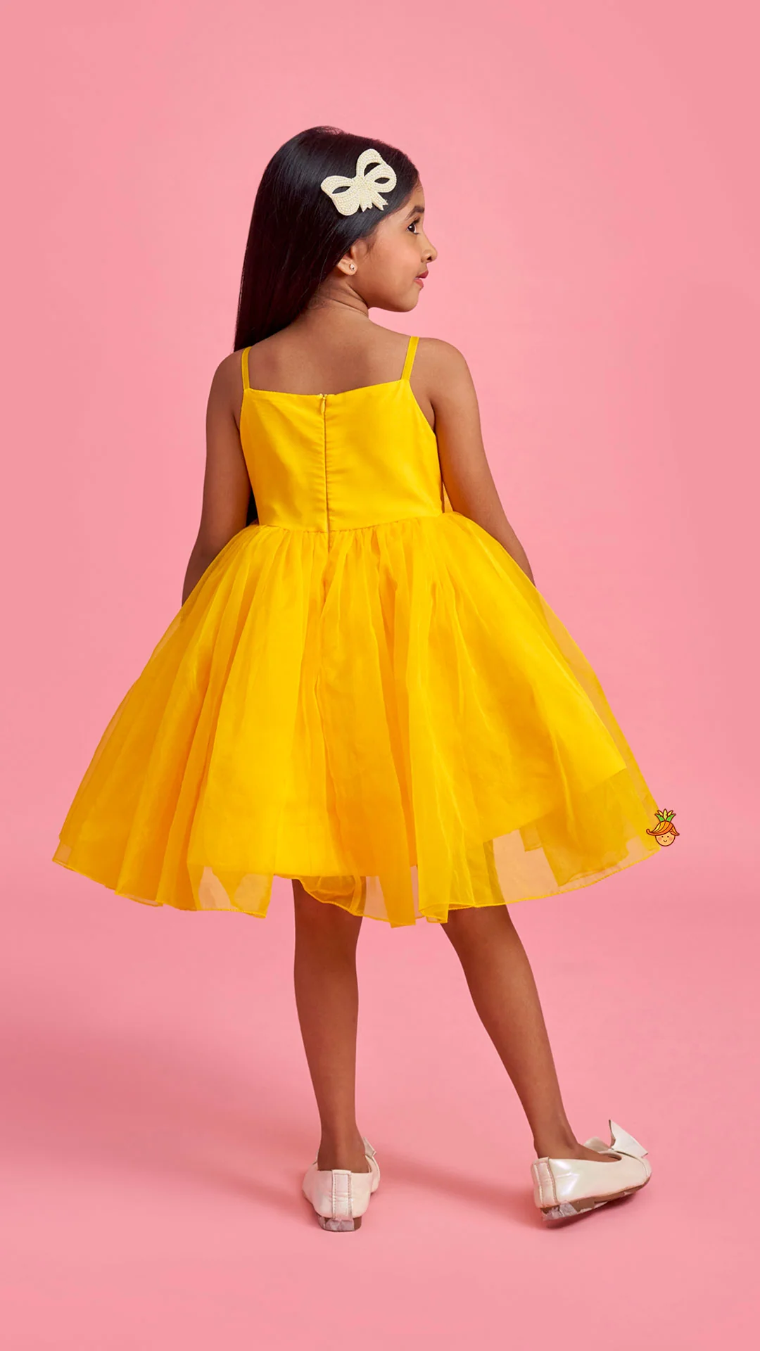 Spaghetti Straps Sleeveless Organza Yellow Dress - Image 8