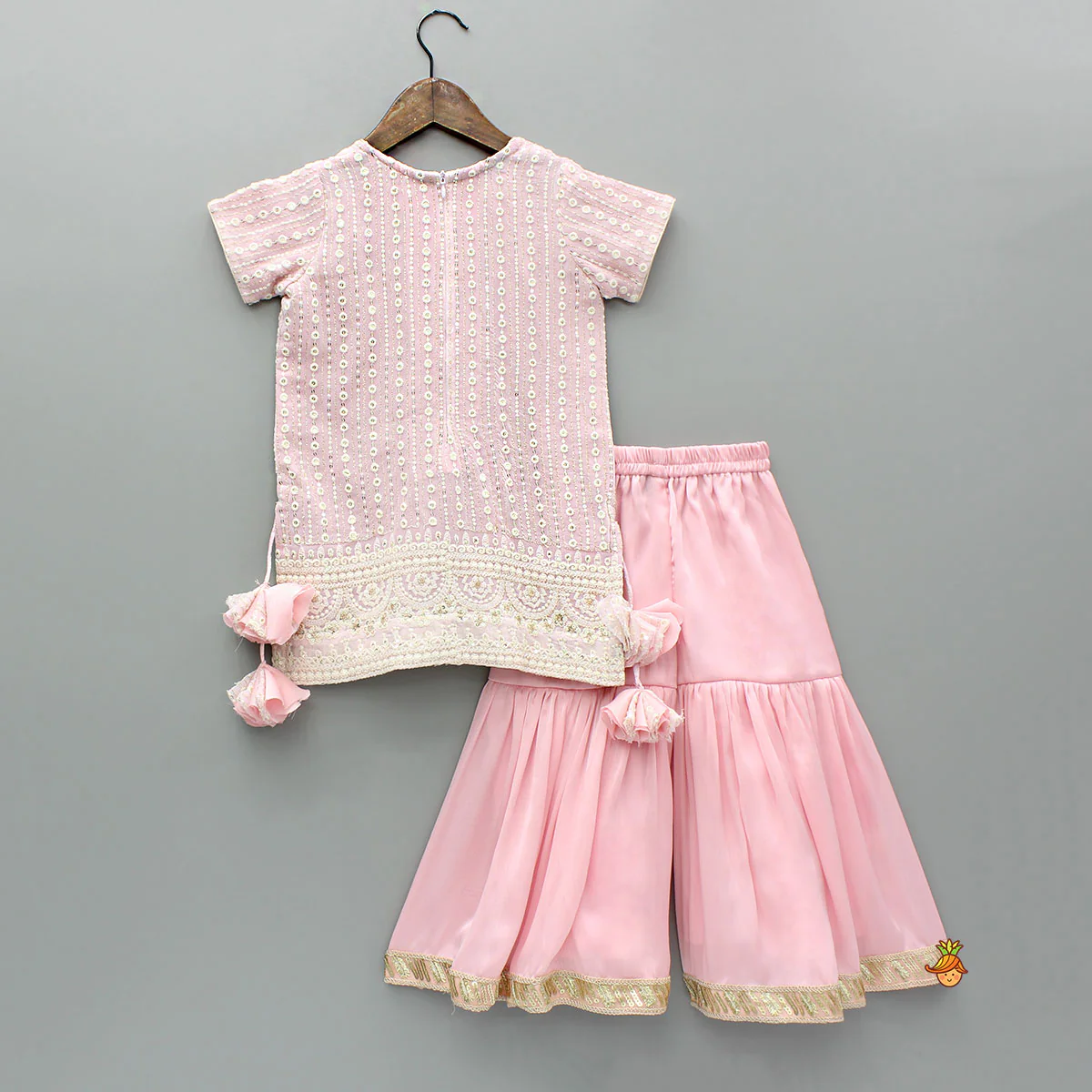 Splendid Embroidered Georgette Pink Kurti With Sharara And Dupatta - Image 2