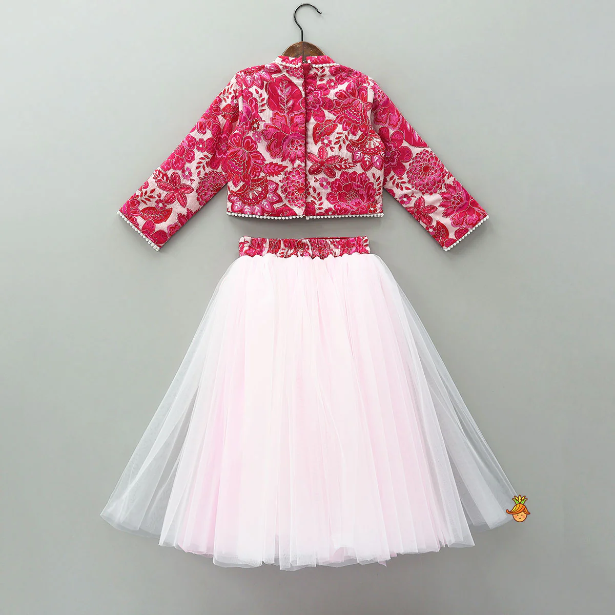 Stand Collar Elegant Top And Floral Tassels Embellished Lehenga - Image 2