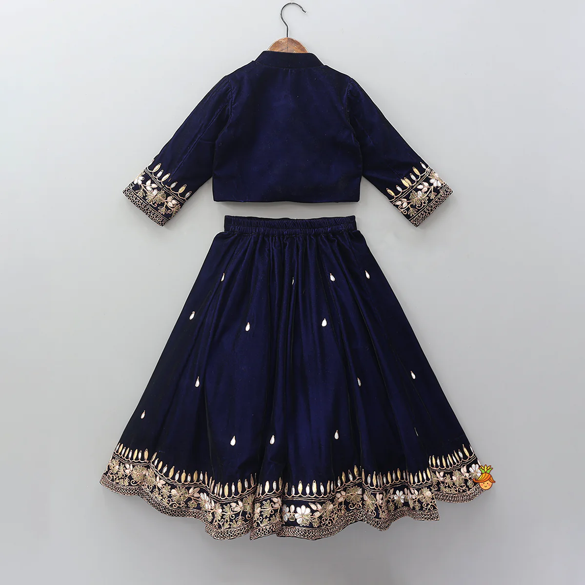 Stand Collar Velvet Charming Top And Lehenga - Image 2