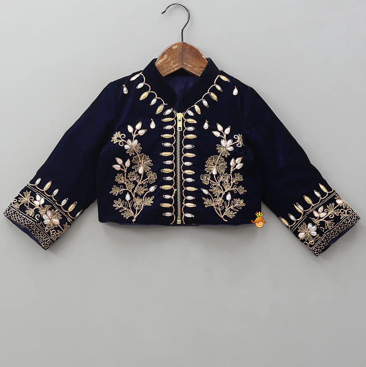 Stand Collar Velvet Charming Top And Lehenga - Image 3