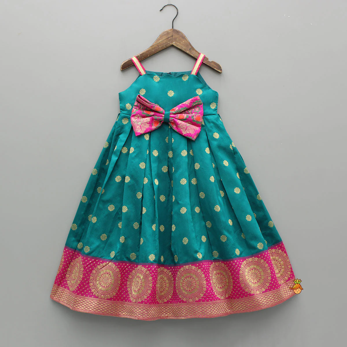 Strappy Brocade Dress With Pink Brocade Bow Detailing