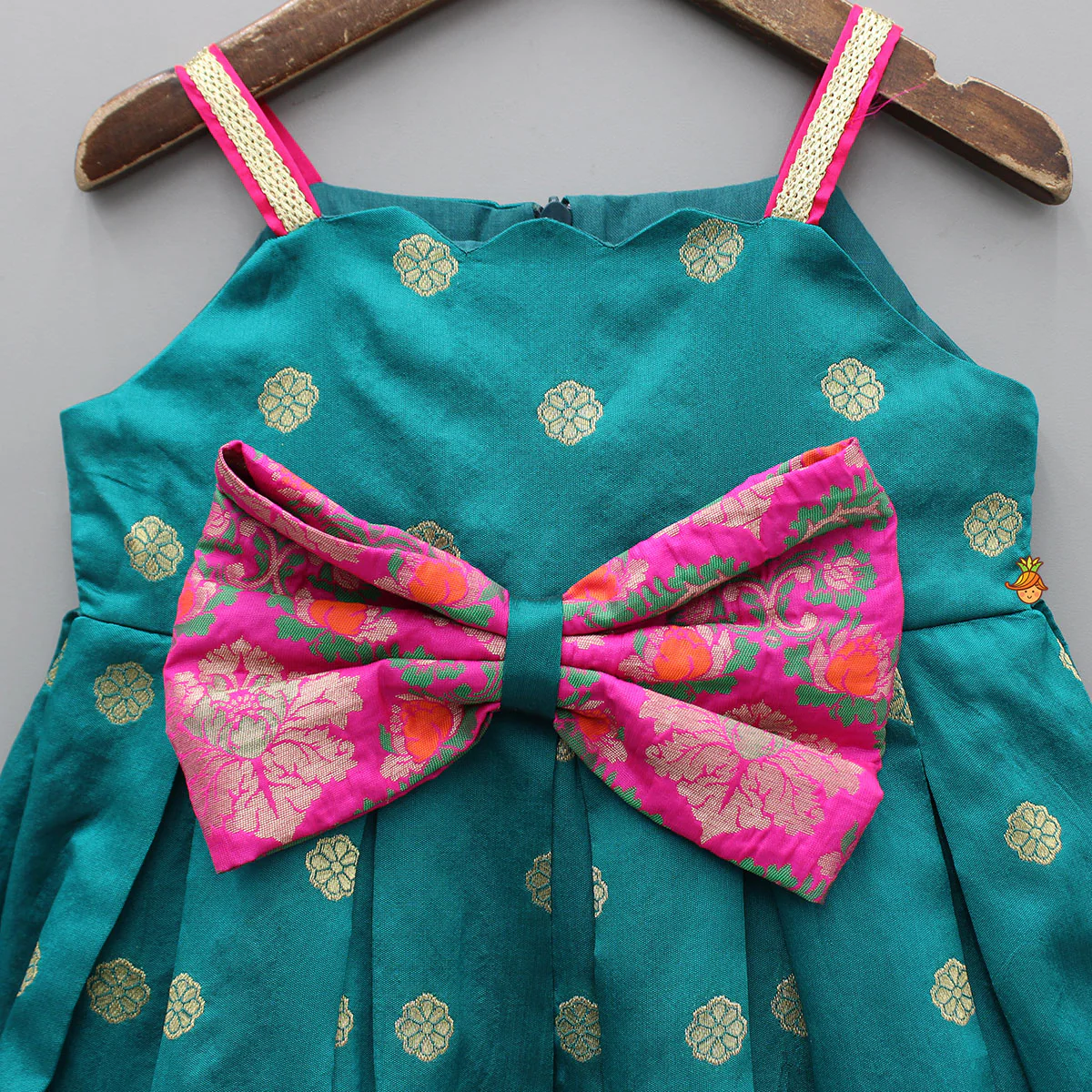 Strappy Brocade Dress With Pink Brocade Bow Detailing - Image 3