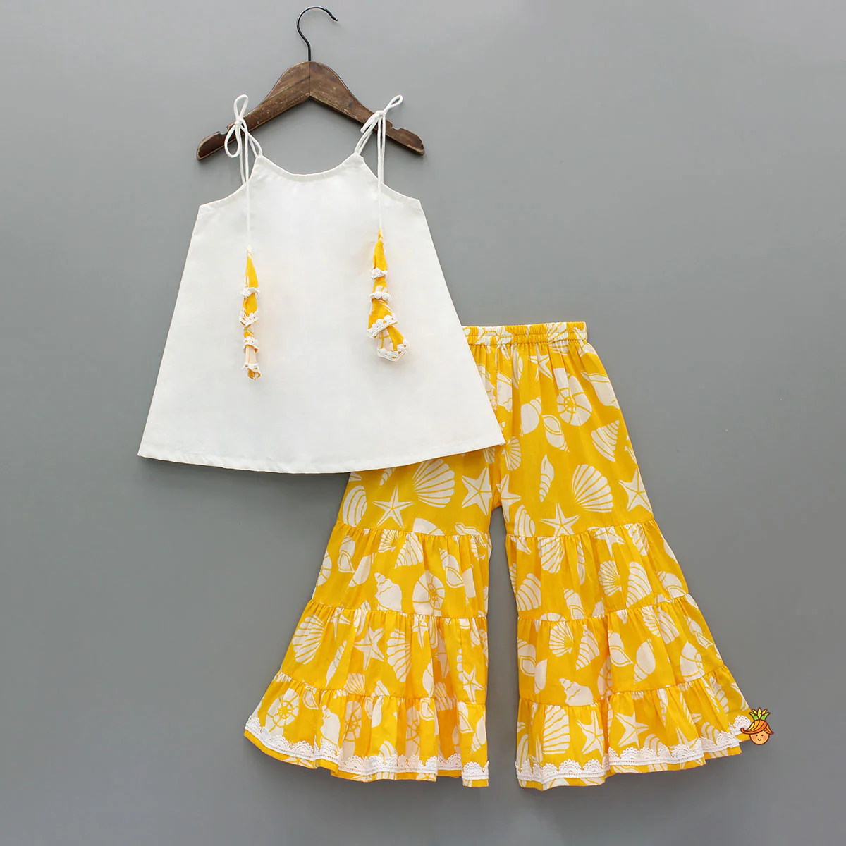 Strappy Kurti With Printed Sharara And Dupatta - Image 2