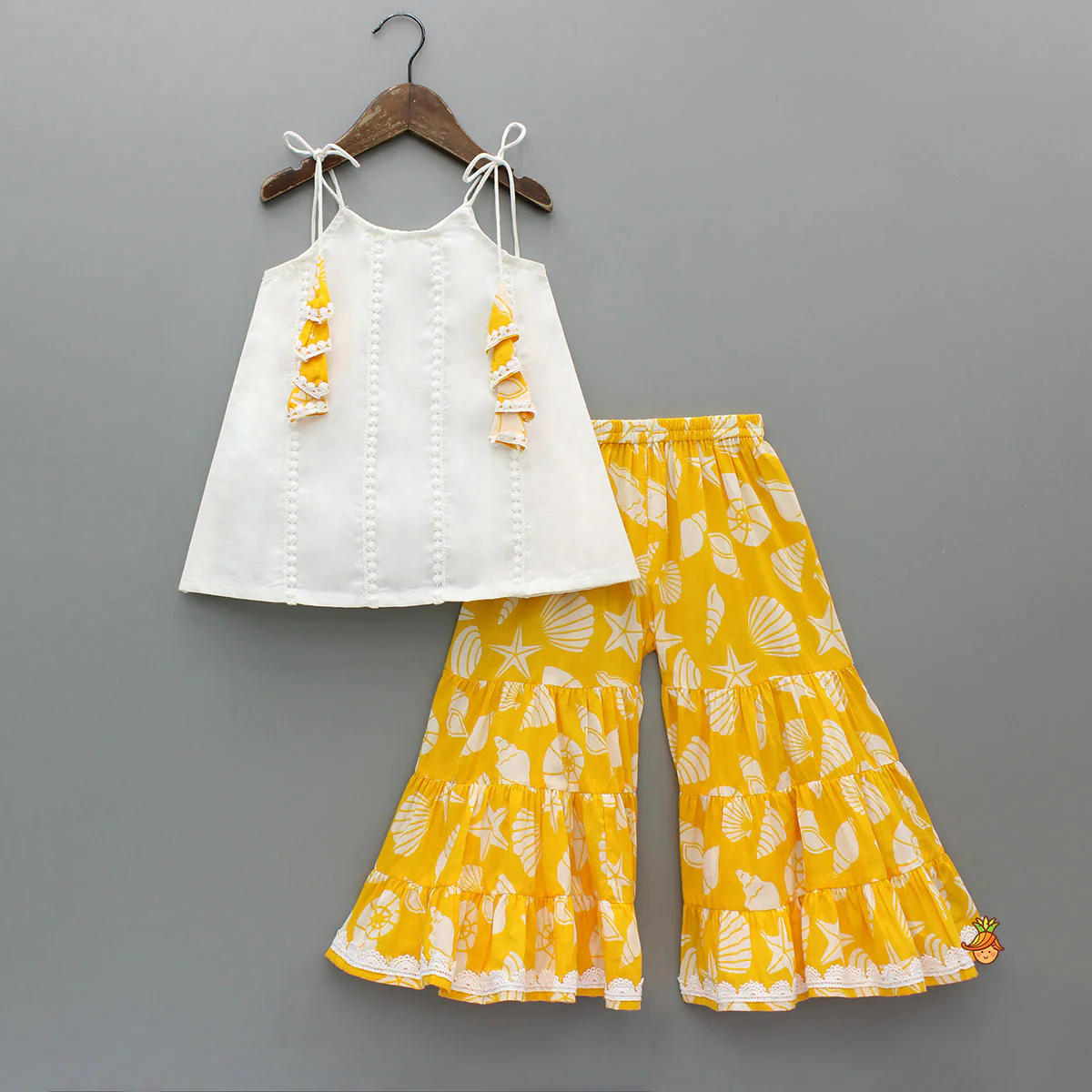 Strappy Kurti With Printed Sharara And Dupatta - Image 3