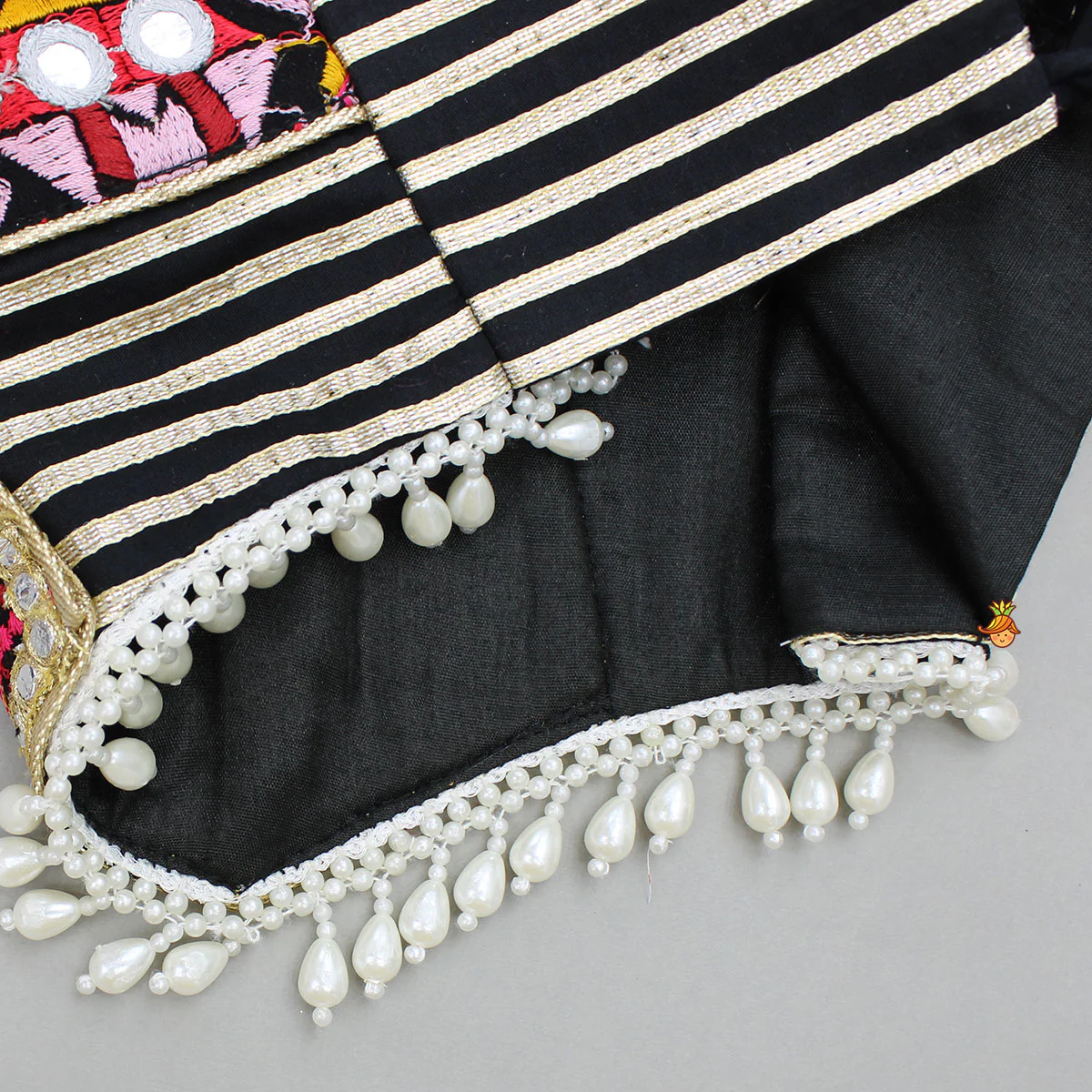 Strappy Mirror Embroidered Multicolour Top With Lehenga And Bandana With Potli Bag - Image 6