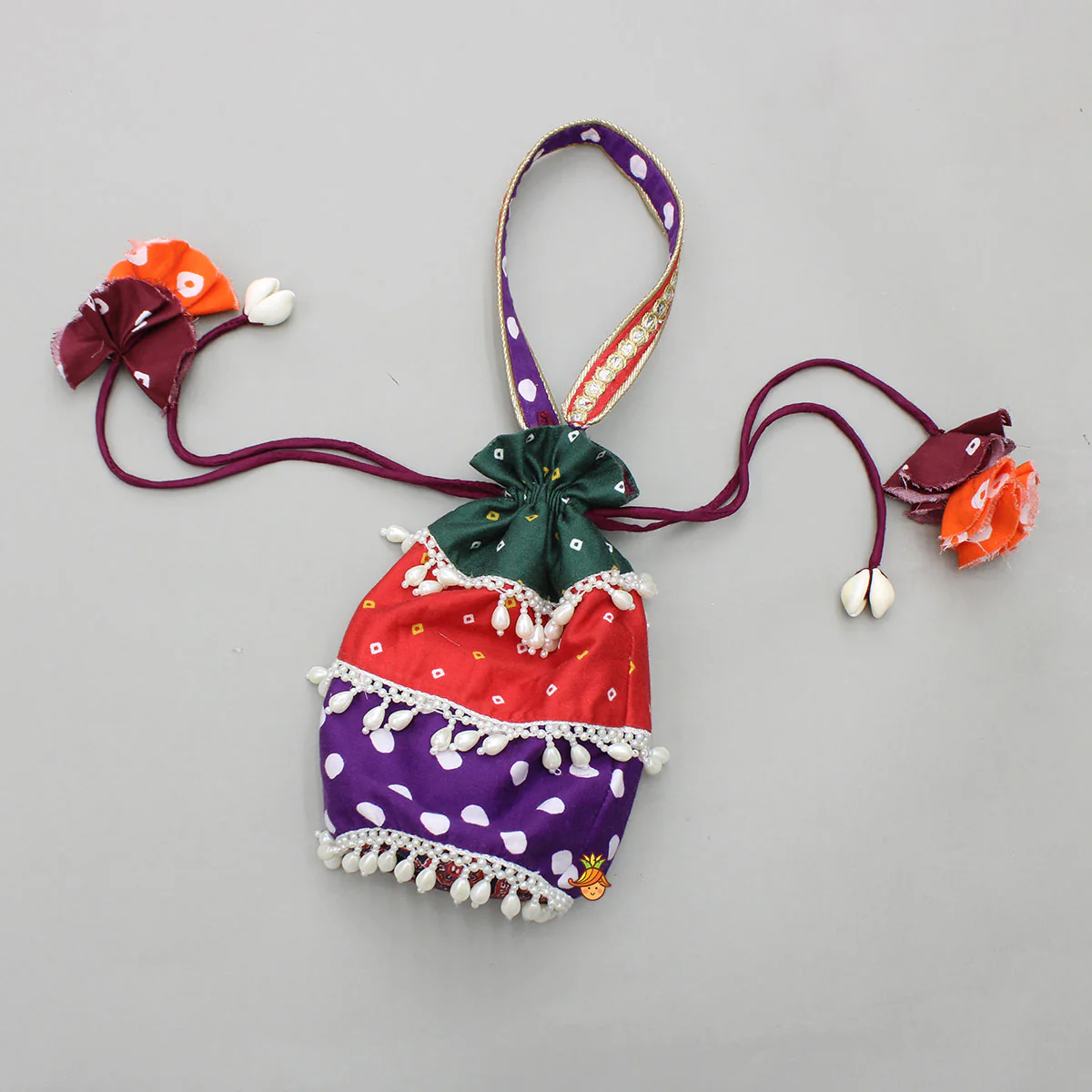 Strappy Mirror Embroidered Multicolour Top With Lehenga And Bandana With Potli Bag - Image 9